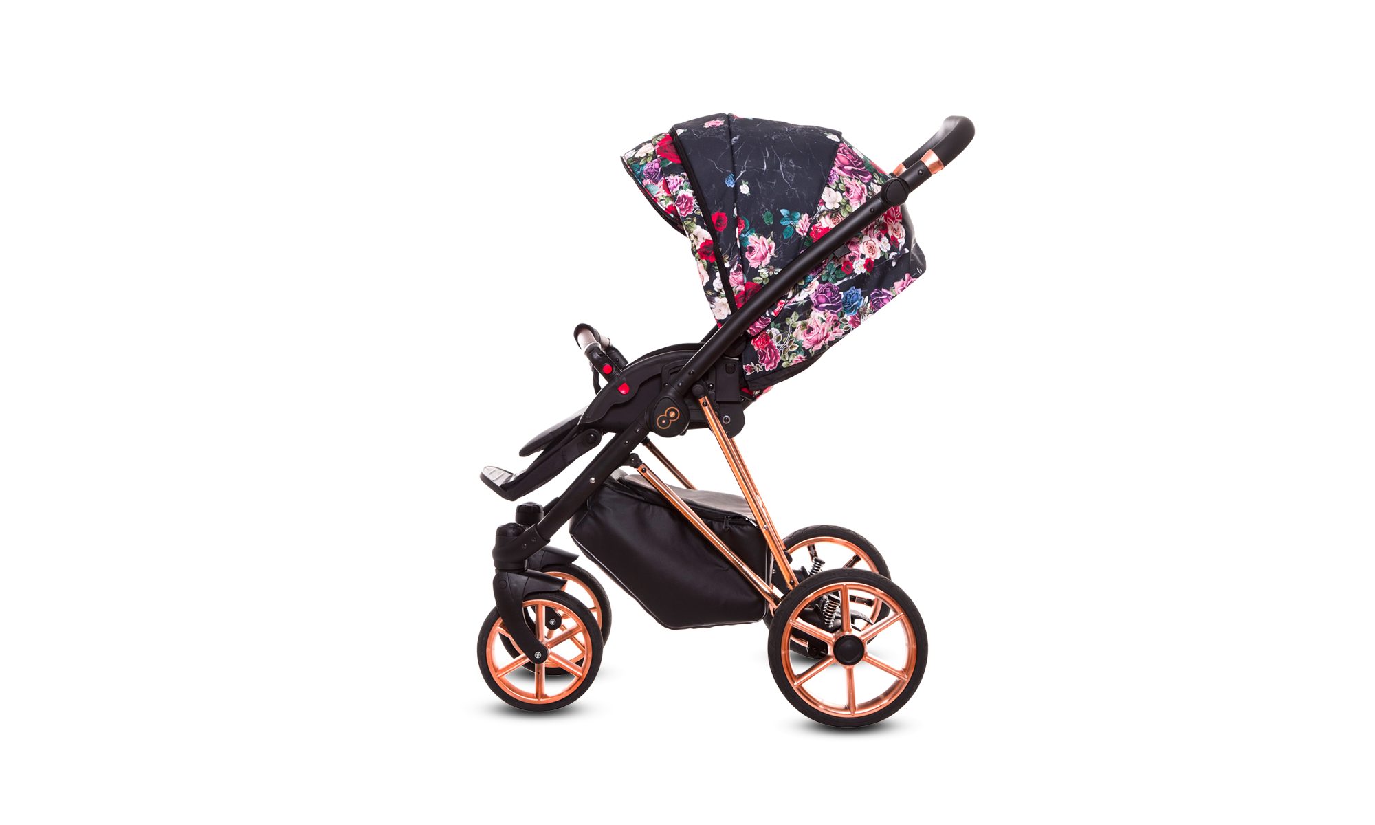 TPFLiving Kombi-Kinderwagen 3 in Dark Autositz Regenschutz Gold Rose Moskitonetz Roségold 1 Kinderwagen Buggy Musse Baby Windeltasche, Komplettset Rose, Gestell Babywanne Gestell