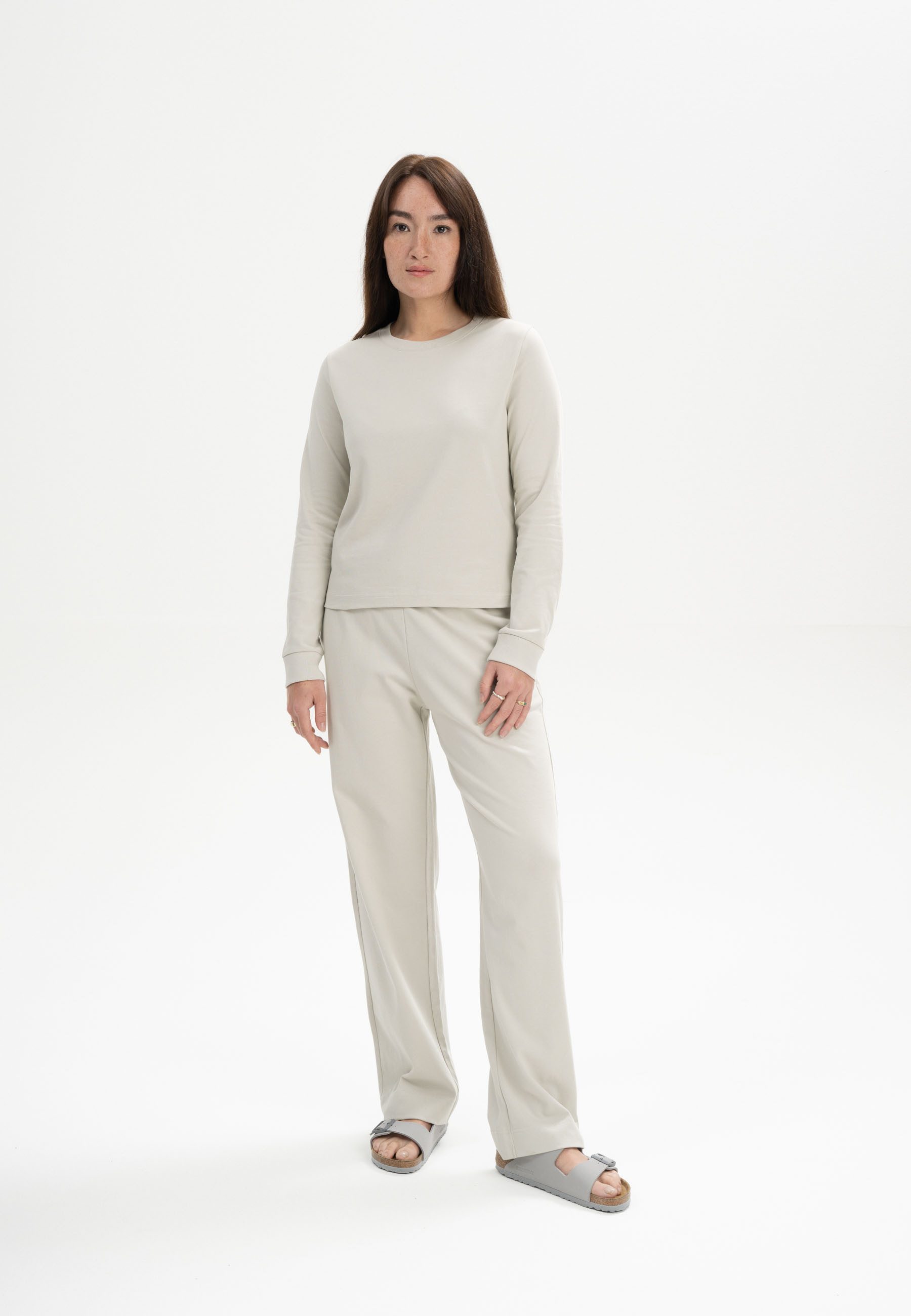 MELA Langarmshirt Langarmshirt schwer Style AASTHA Gerippter Kragen und gerippte Bündchen