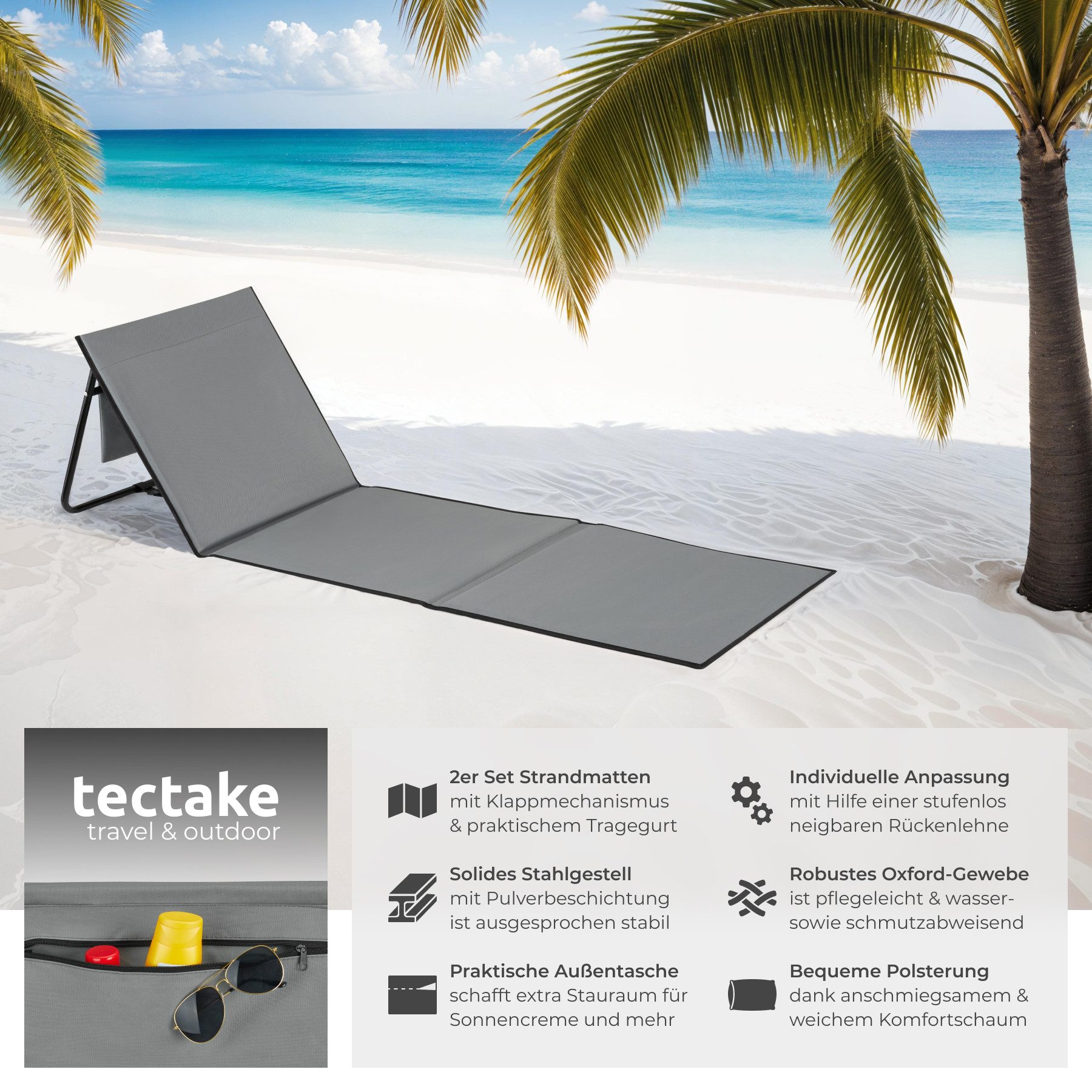 tectake Gartenliege 2er Set Strandmatte, Set, günstig online kaufen