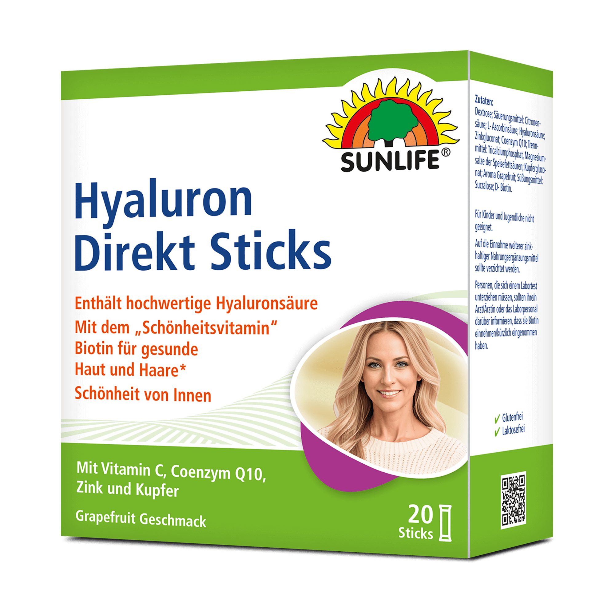 SUNLIFE SUNLIFE® Hyaluron Direkt Sticks mit Biotin Coenzym Q10 Straffe Haut 1 x täglich den Inhalt eines Beutels direkt auf die Zunge geben und langsam im Mund zergehen lassen