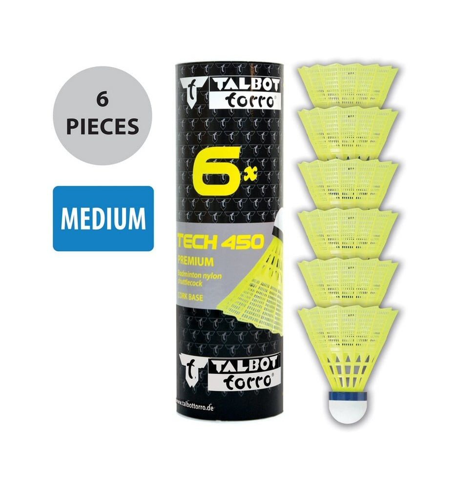 Talbot-Torro Badmintonball Tech 450 Nylon gelb Dose 6er, Geschwindigkeit: schnell