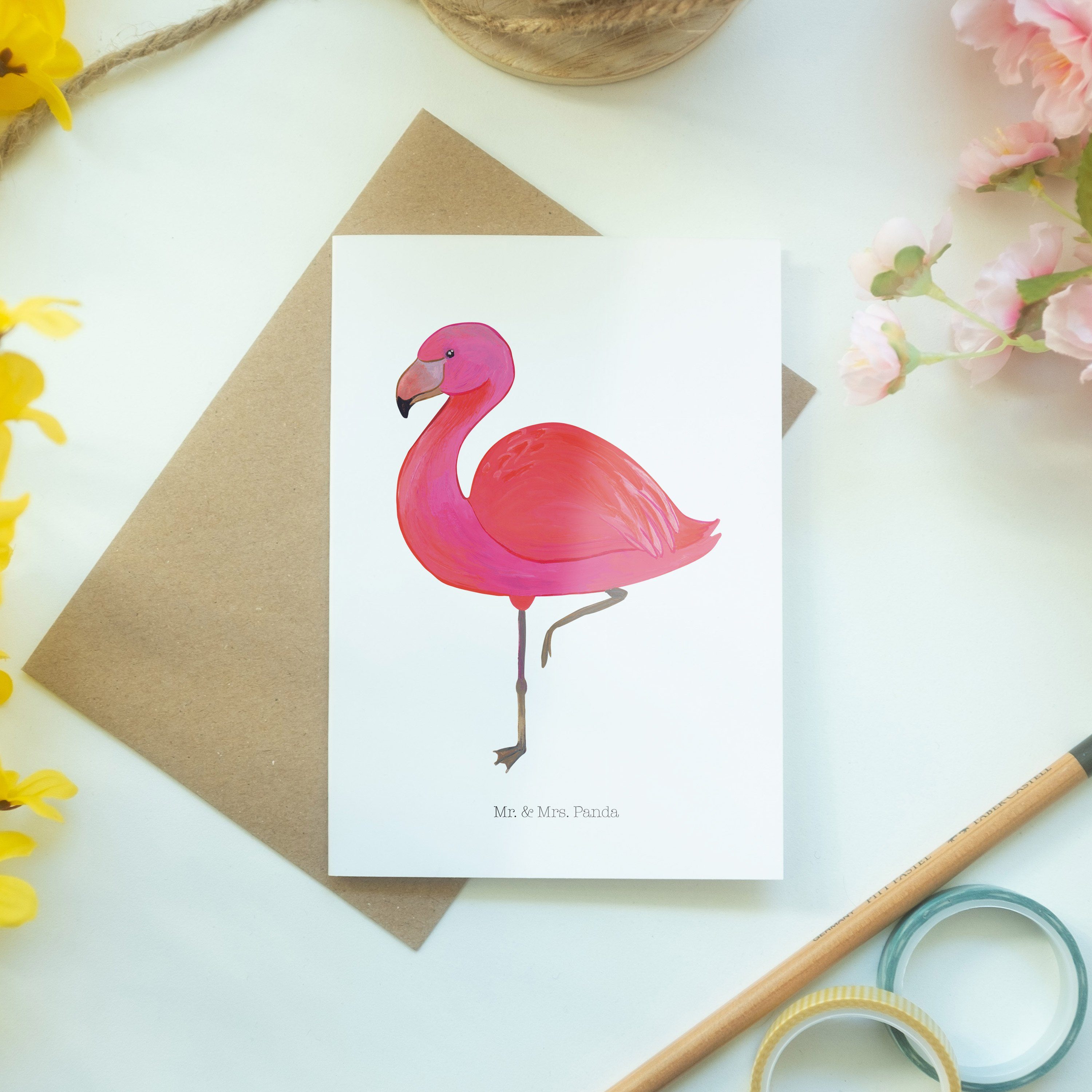 Mr. & Geb Grußkarte Weiß Panda - Mrs. Einladungskarte, classic - Flamingo Geschenk, einzigartig
