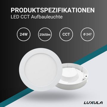 LUXULA Aufbauleuchte LED CCT Aufbauleuchte, 24W, 2565 lm, ø247x35mm, Lichtfarbe einstellbar, LED fest integriert, warmweiß, CCT, neutralweiß, kaltweiß