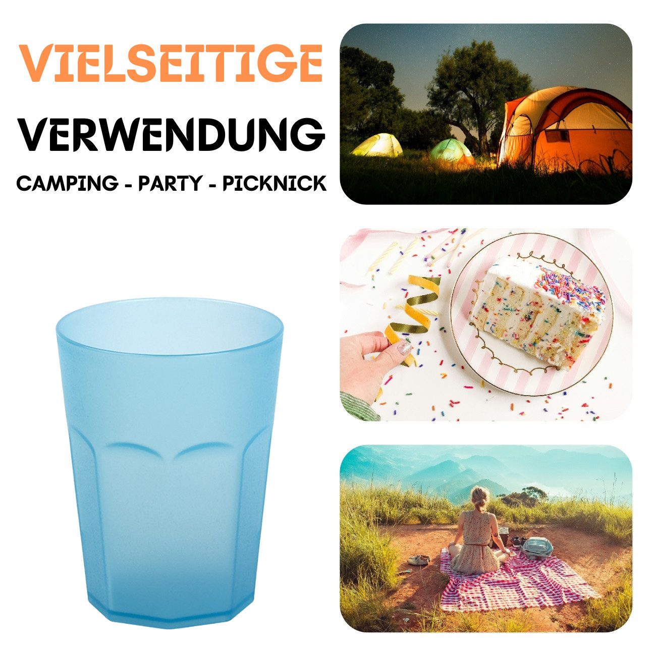 Engelland Becher Plastikbecher in modernen Neonfarben, Mehrweg, 1-tlg., Kunststoff, spülmaschinengeeignet, bruchfest, wiederverwendbar, 250 ml, 0,25 Liter