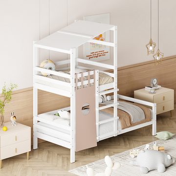 IDEASY Holzbett Kinderbett 90x200, Etagenbett mit Dachschräge, (21 cm über dem Boden), hochwertiger Lattenrost aus Massivholz, grau/weiß