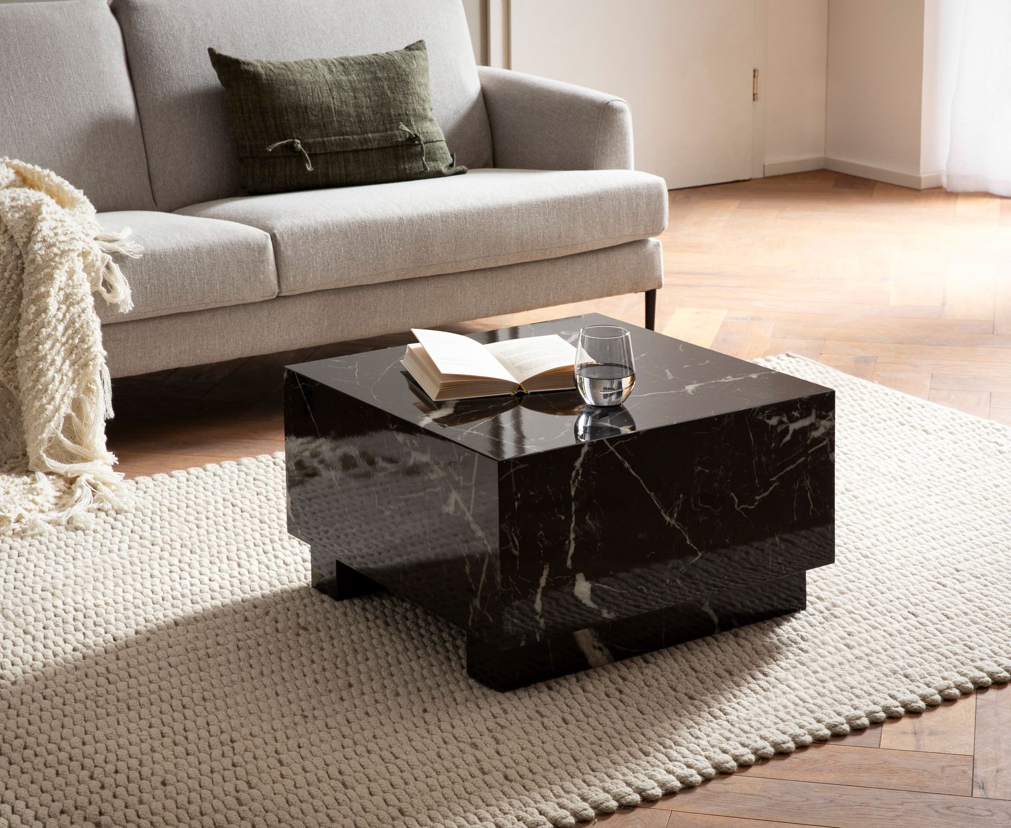 FINEBUY Couchtisch FB57425 Sofatisch MONOBLOC Marmor Optik 60x60x35 cm Wohn günstig online kaufen