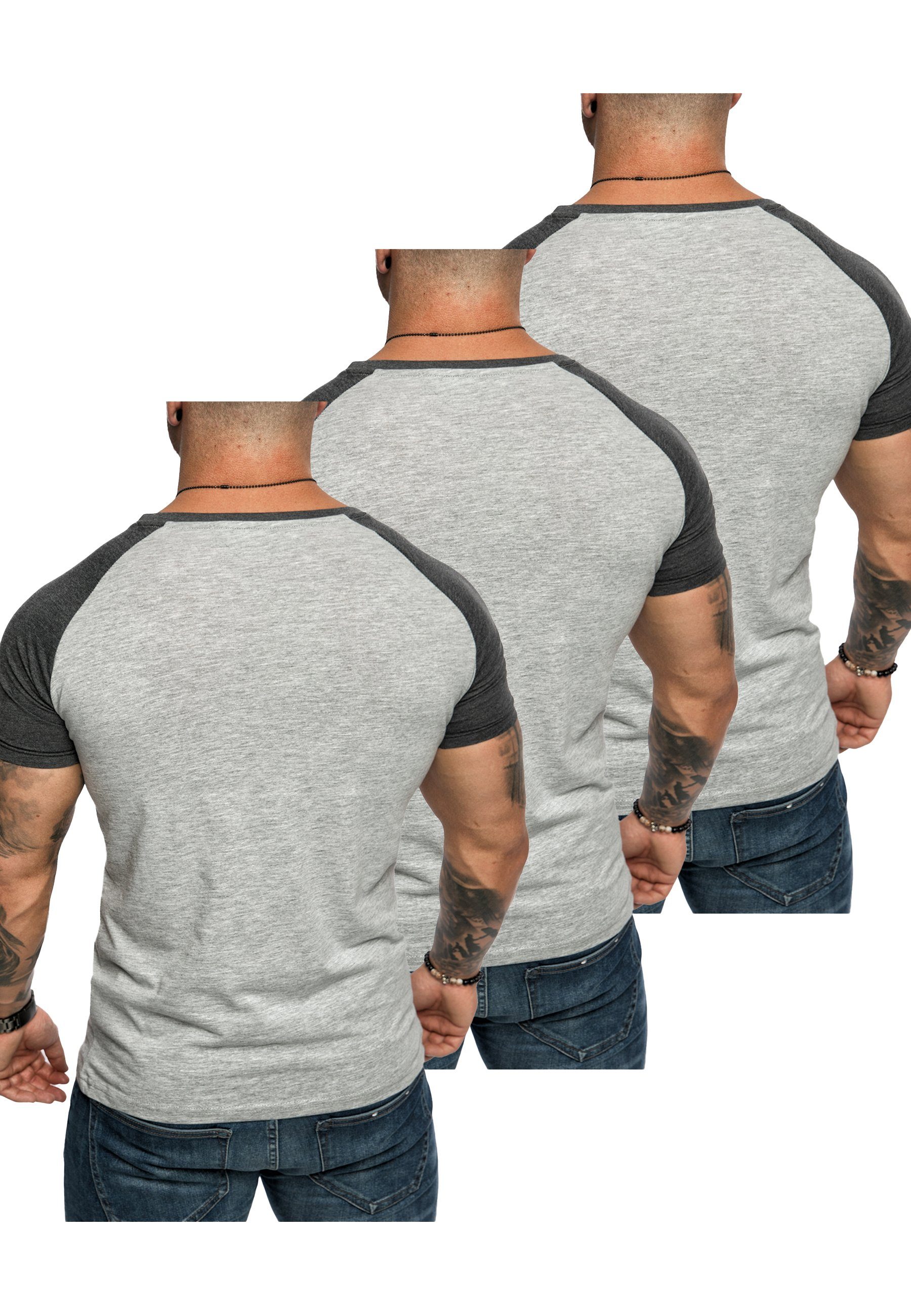 3. Basic Grau/Anthrazit) 3er-Pack Kontrast (3er-Pack) T-Shirt Amaci&Sons Oversize Raglan T-Shirts Herren T-Shirt SALEM (3x