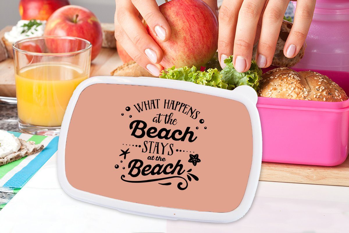 MuchoWow Lunchbox rosa (2-tlg), Sommer Seestern, Erwachsene, Snackbox, Zitate - Brotbox für Kunststoff, - Mädchen, Brotdose Kinder, Kunststoff
