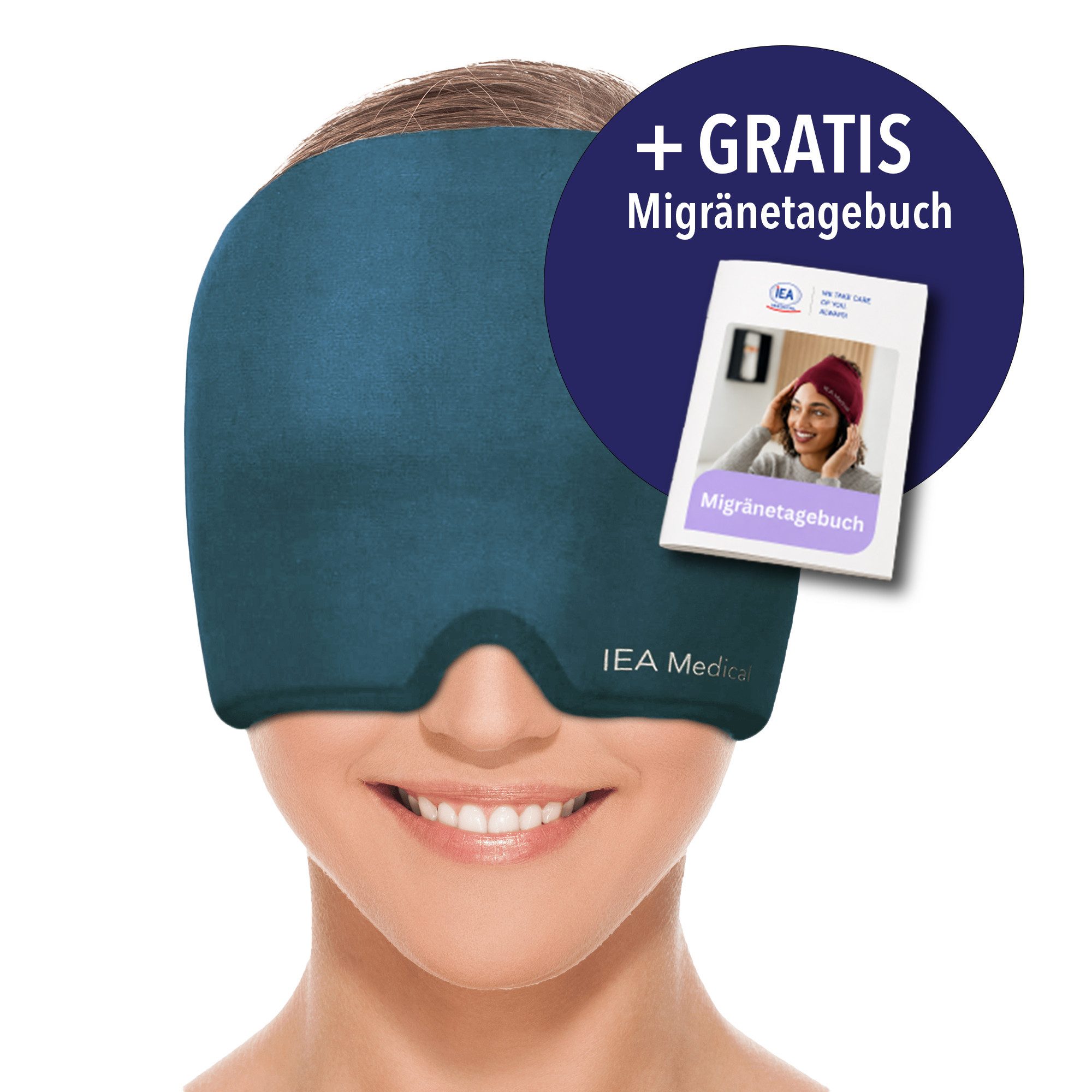 IEA Medical Schlafmaske mit 360°-Kühl-/Wärmegel - auch als Migränemaske, 1-tlg., Gelpads vorne & hinten, abdunkelnd, Schlupfform ohne Verschluss