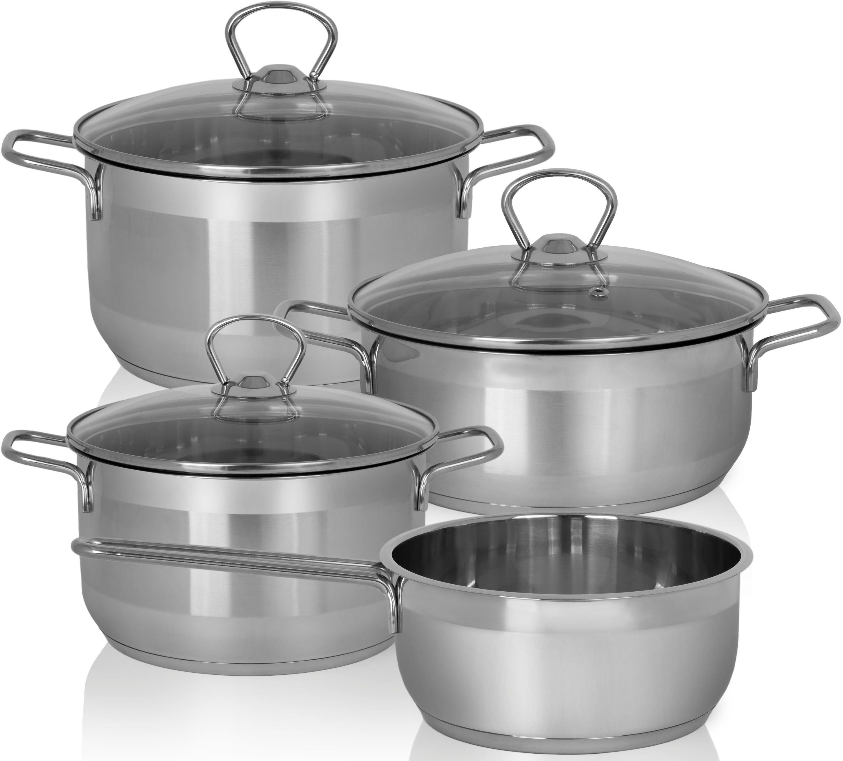 Krüger Topf-Set Manhattan, Edelstahl (Set, 7-tlg., Bratentopf Ø 20 cm, Fleischtopf Ø 16/20 cm, Stieltopf Ø 16 cm), für Induktions-Kochfelder geeignet