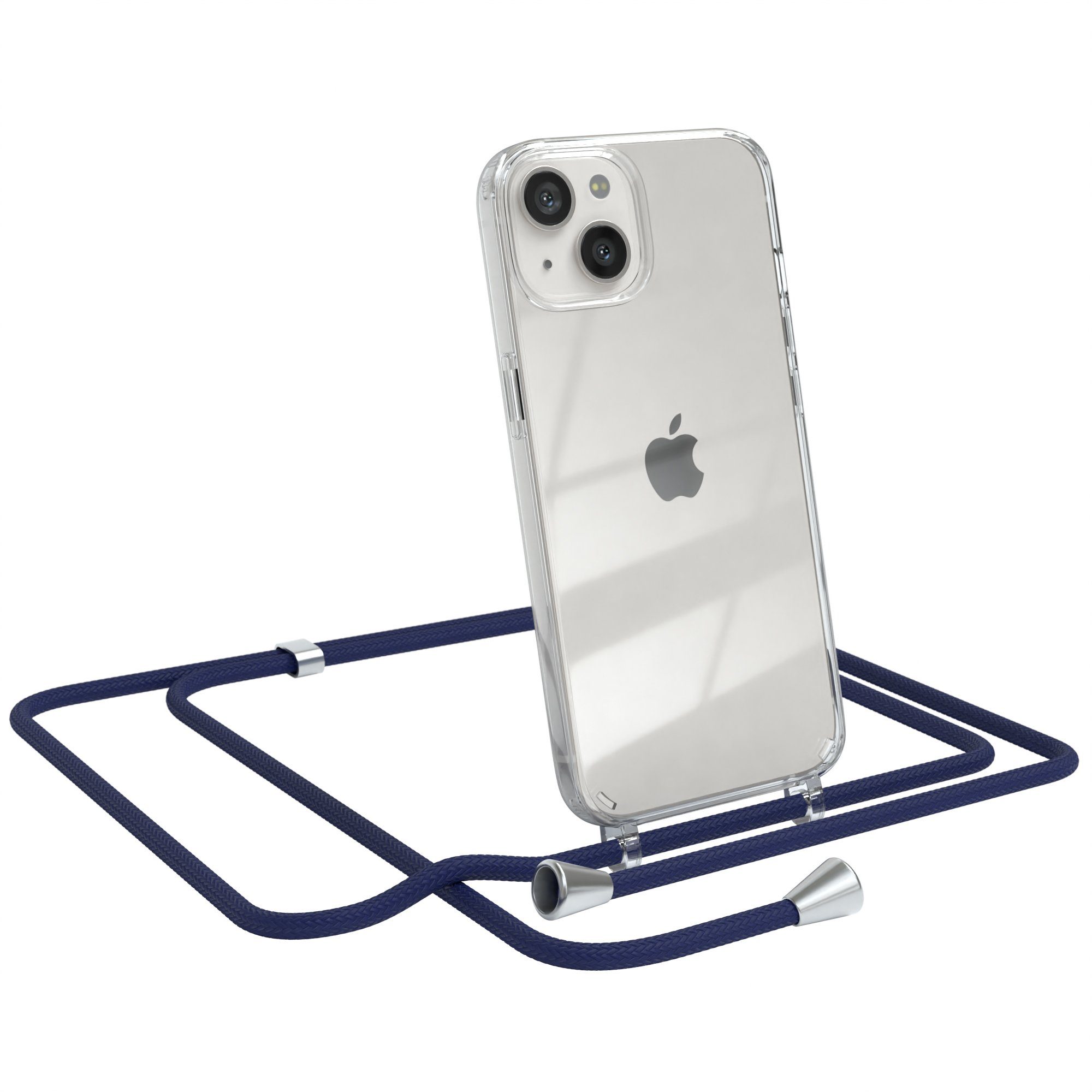 EAZY CASE Handykette Hülle mit Kette für Apple iPhone 13 6,1 Zoll, Kette zum Umhängen Backcover Etui Schutzhülle Hülle mit Band Case Blau