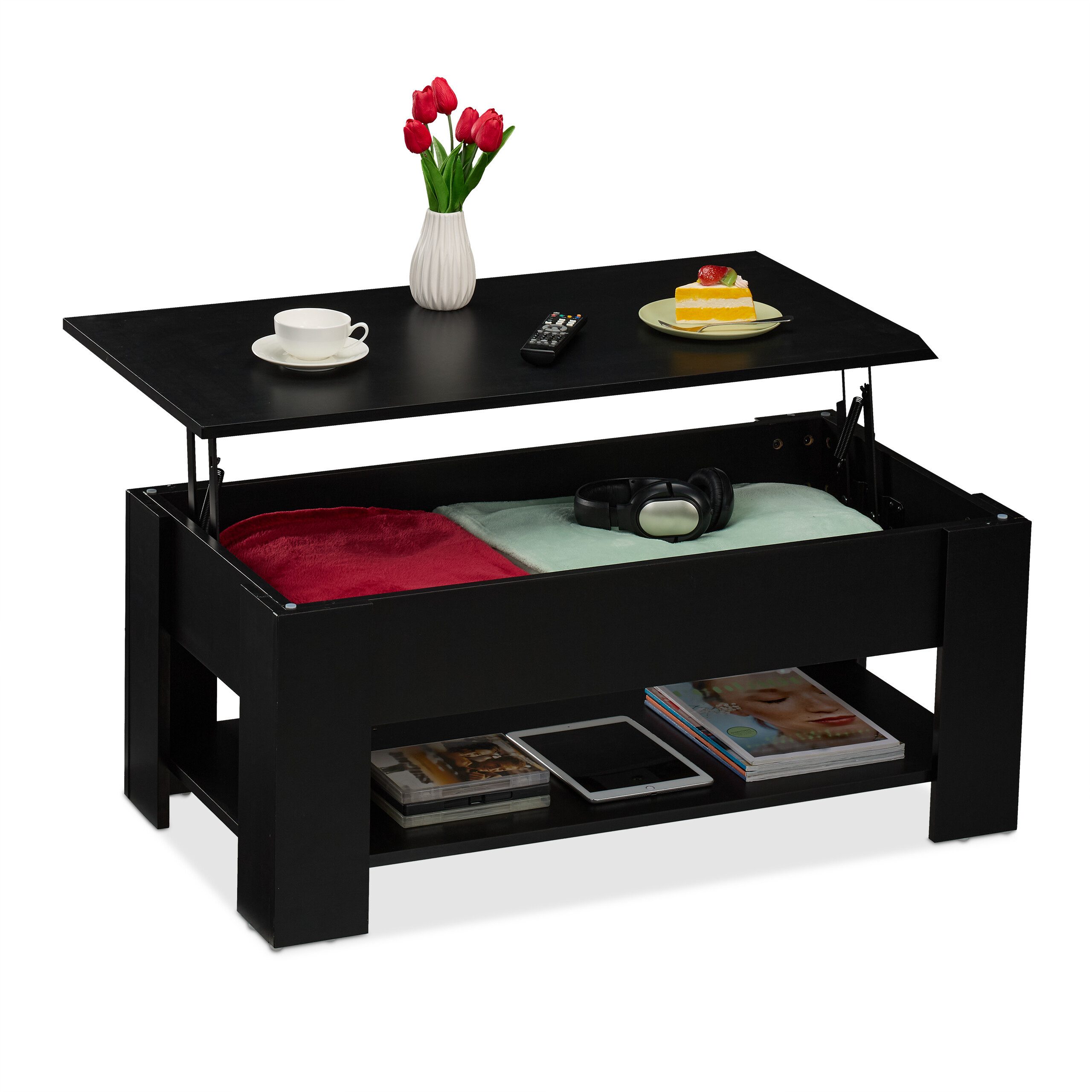 relaxdays Couchtisch Aufklappbarer Couchtisch, Schwarz günstig online kaufen