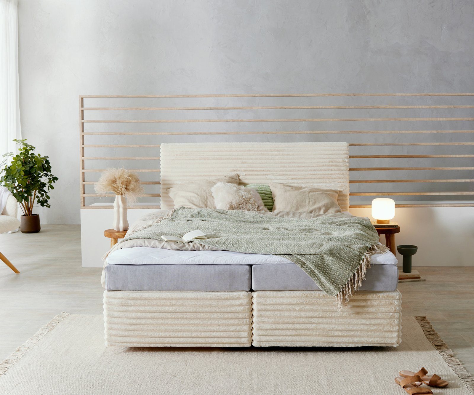 DELIFE Boxspringbett Dream-Well, Plüsch-Cord Beige 160x200 günstig online kaufen