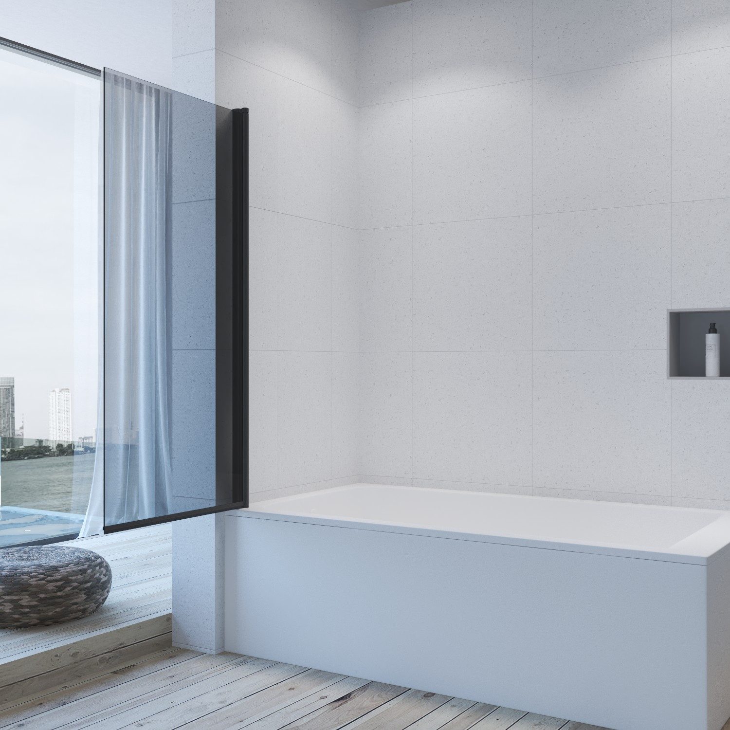 AQUABATOS Badewannenaufsatz Badewannenaufsatz eck schwarz 1 teilig 2 teilig 3 teilig