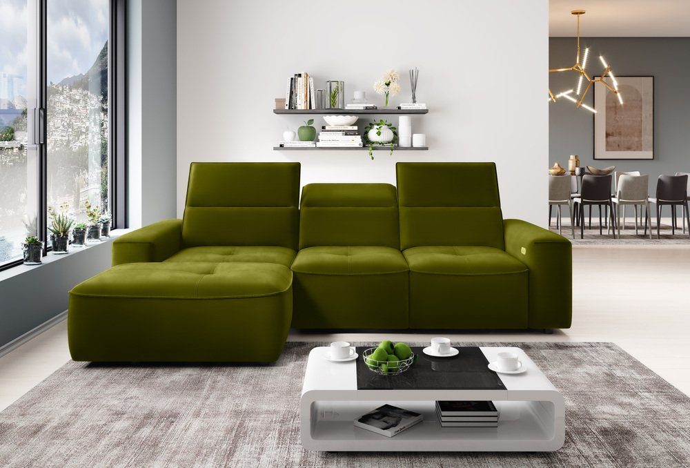 Stylefy Ecksofa bestellbar, oder Rückenteil- mane L-Form, MINI, Modern Eckcouch, Sitztiefenverstellung, inklusive Kopfteil-, mit und Relaxfunktion, links elektrischer Design rechts Bettkasten, Colton