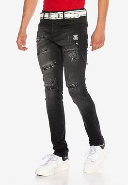 Cipo & Baxx Bequeme Jeans im Used-Look mit Print-Elementen