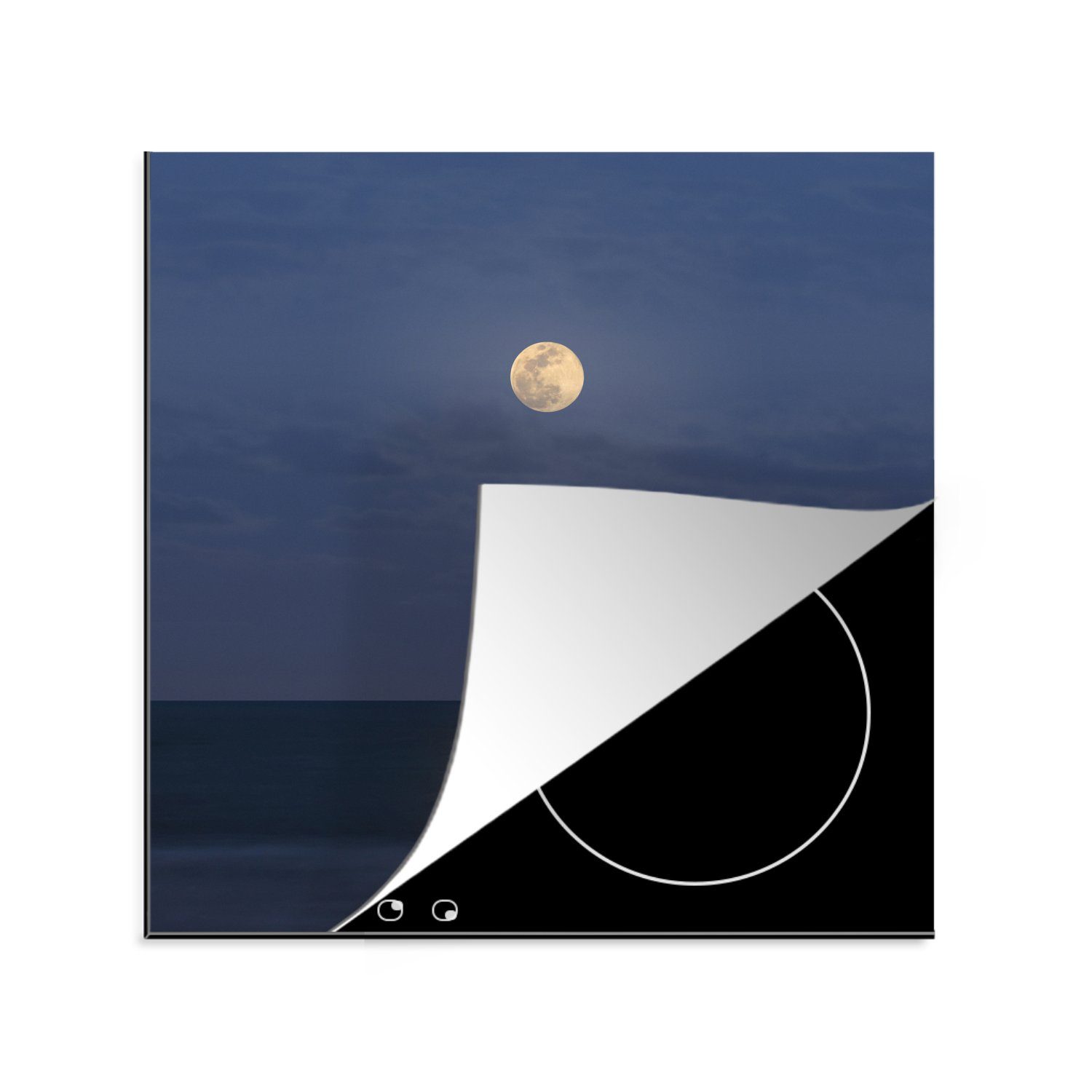 Ceranfeldabdeckung, (1 für Mond, 78x78 cm, Arbeitsplatte Boot Spiegelung tlg), - - Vinyl, Herdblende-/Abdeckplatte MuchoWow küche