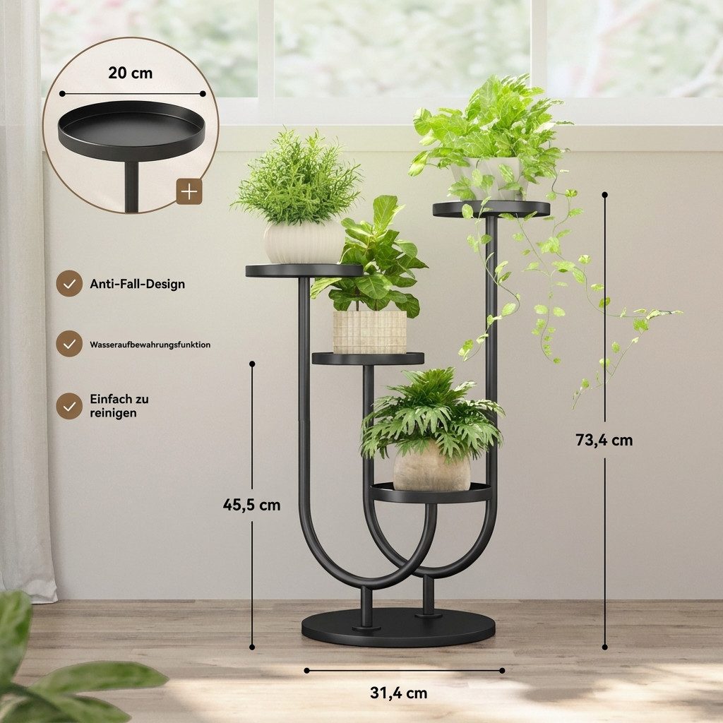 Bamworld Blumenständer Verbesserter Pflanzenständer für Außen & Ecken, Schwarz, 4 Töpfe (1 St), Mittelalter-Modern, Innen/Außen Balkon Wohnzimmer