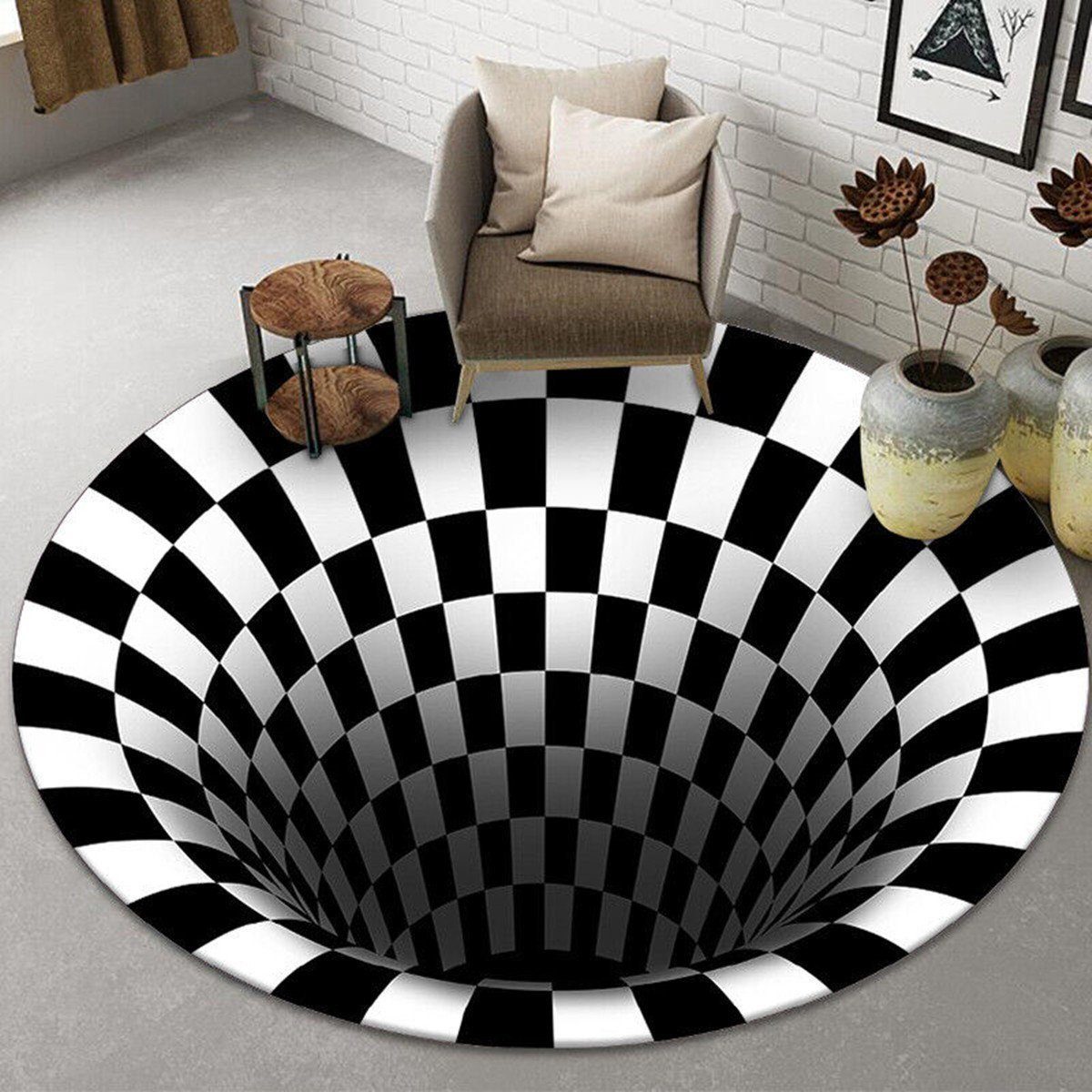 Teppich 3D Visueller Täuschung Wirbelloch Teppich für Wohn, Decome,  schwarz, autolock