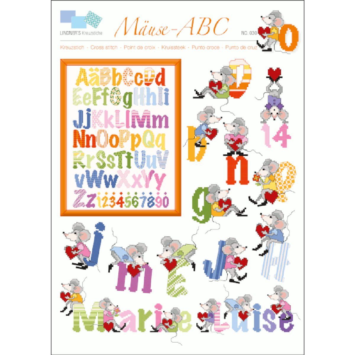 Lindner´s Kreuzstiche Kreativset Lindner´s Kreuzstiche Zählmuster Vorlage "Mäuse-ABC", 030, (embroidery kit by Marussia)