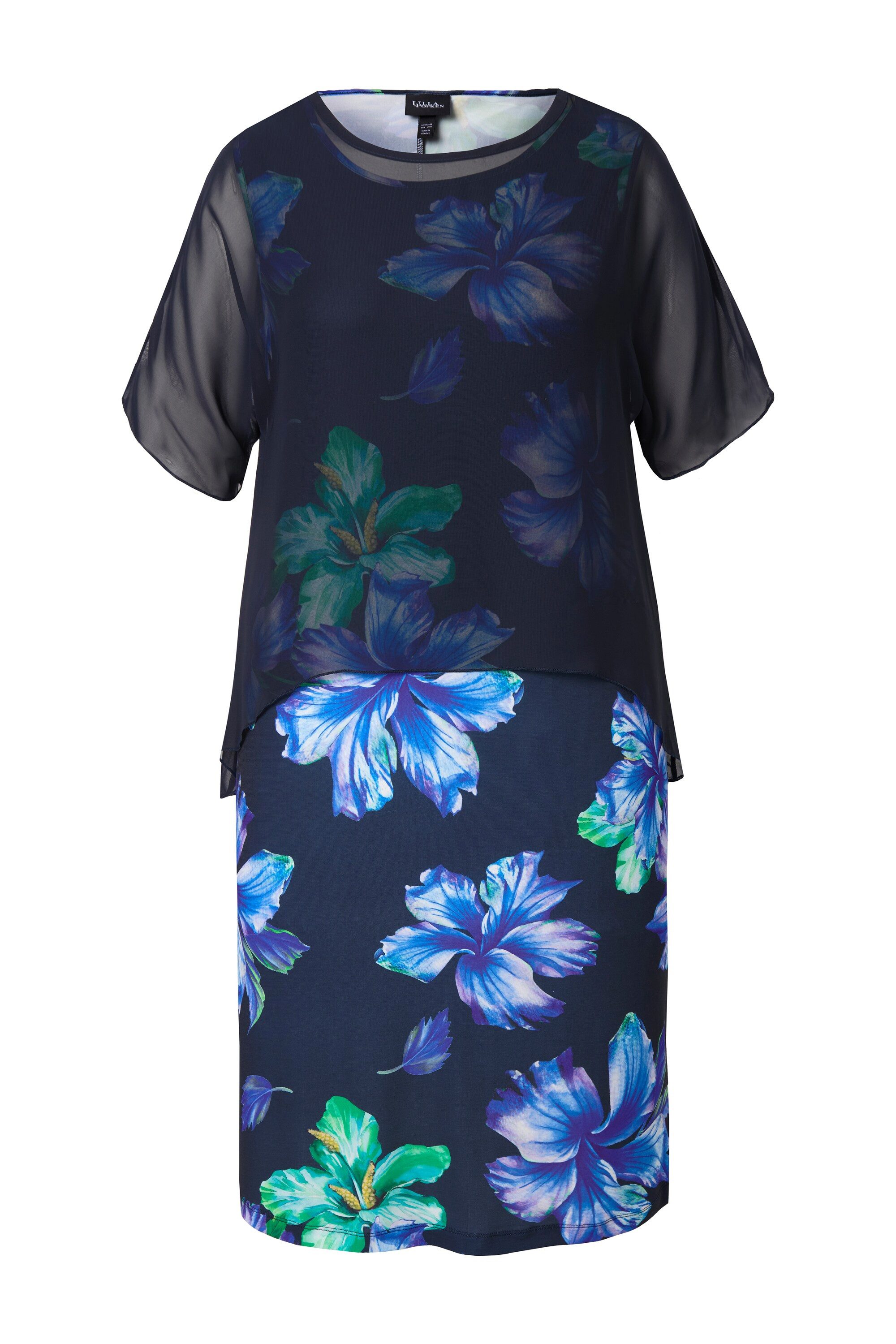 Ulla Popken Cocktailkleid Kleid Blüten doppellagig U-Boot-Ausschnitt Halbar günstig online kaufen