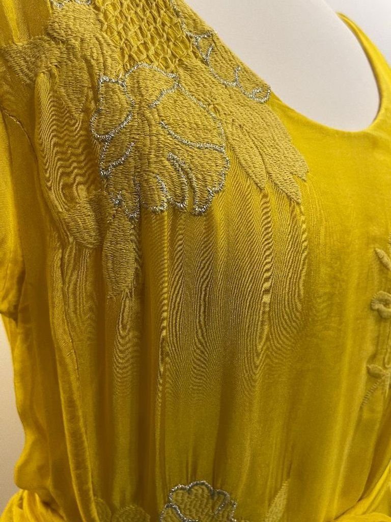 BZNA Sommerkleid Seidenkleid Herbst Sommer Gelb Kleid Muster mit