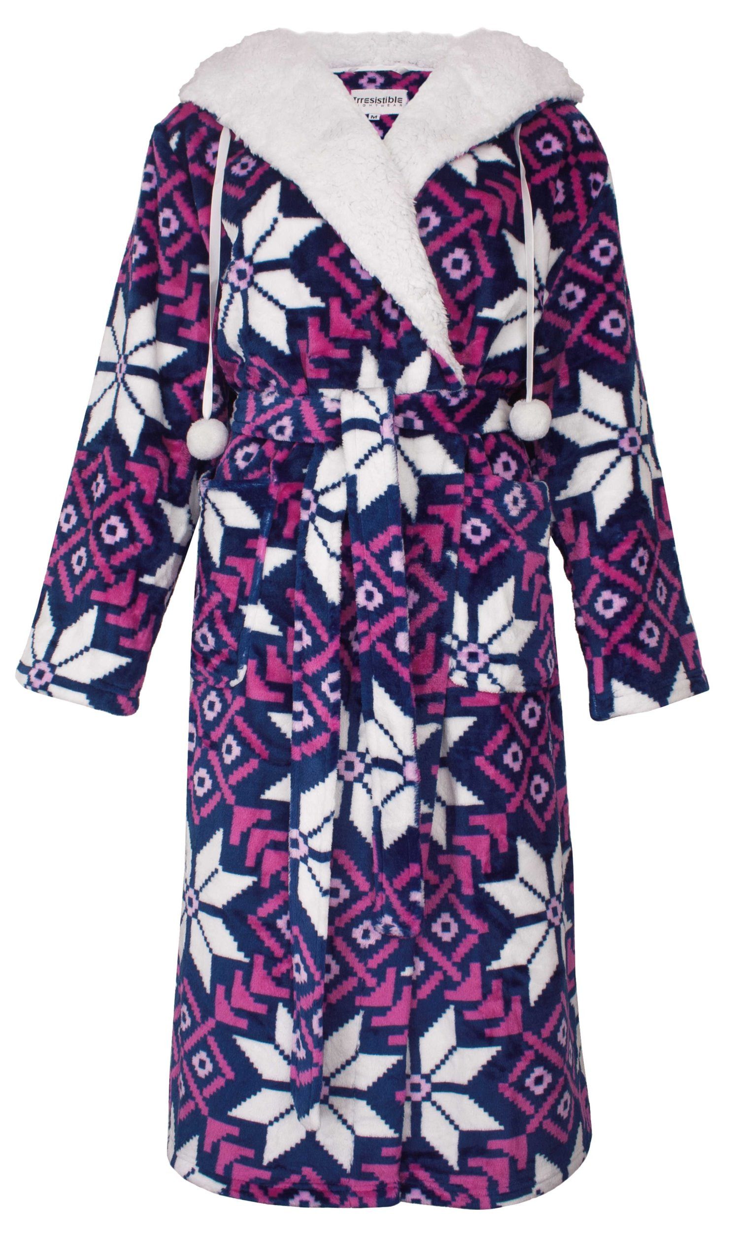 Irresistible Damenbademantel Kuscheliger Damen Morgenmantel, Midi, Polyester, Kapuze, Gürtel, Modisches Design