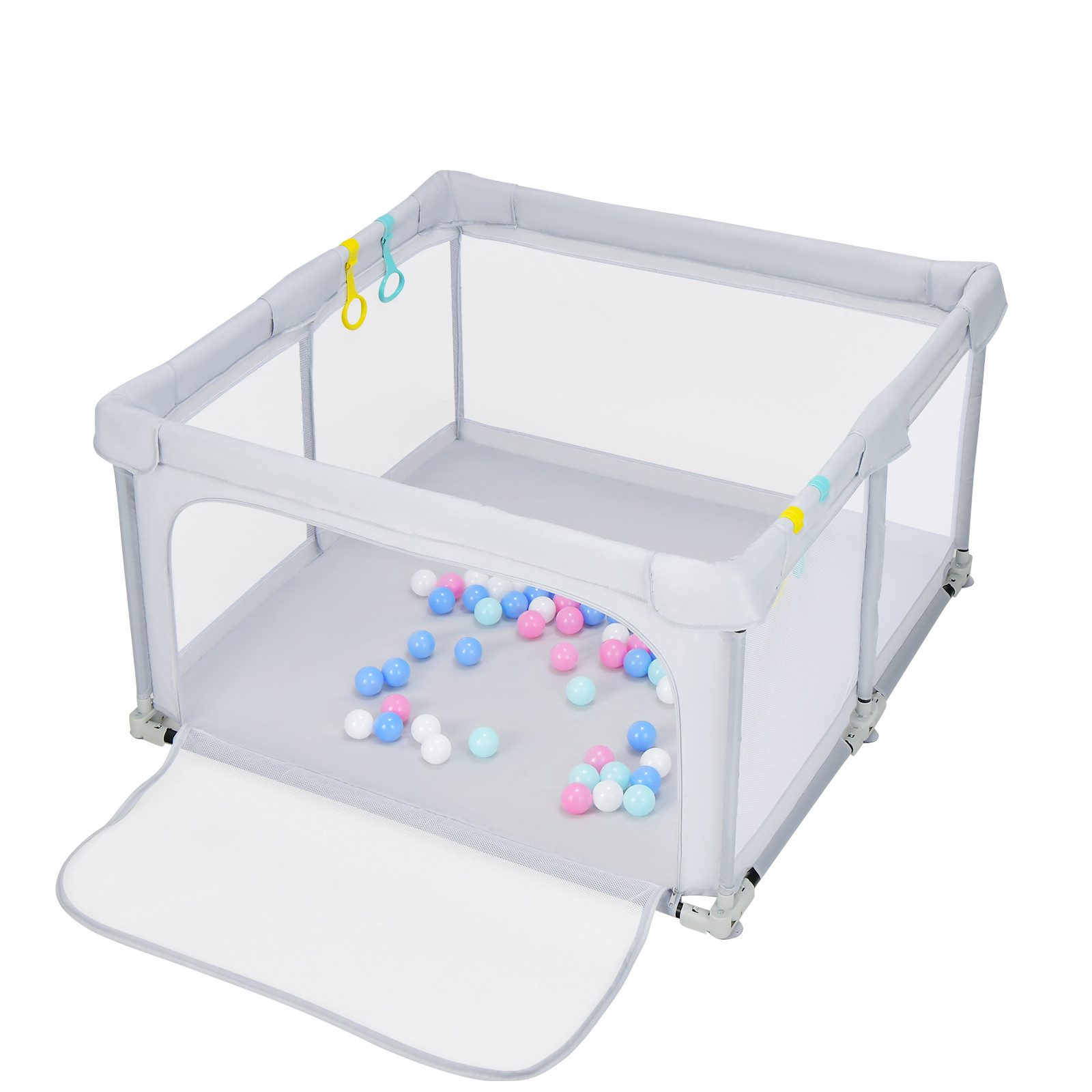 COSTWAY Laufgitter klappbar, Baby Laufstall mit 50 Bälle & Netzwänden & Tür günstig online kaufen