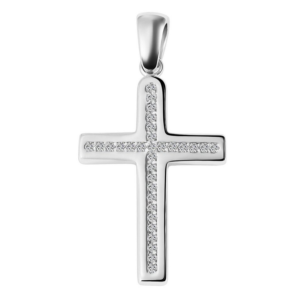 Adelia´s Kettenanhänger Anhänger Kreuz aus 925 Silber mit Zirkonia, Höhe 29  mm Breite 18 mm