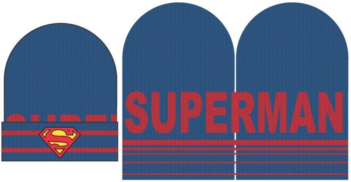 Superman Strickmütze SUPERMAN Mütze Kinder + Jugendliche DC Comics Wintermütze weich + warm