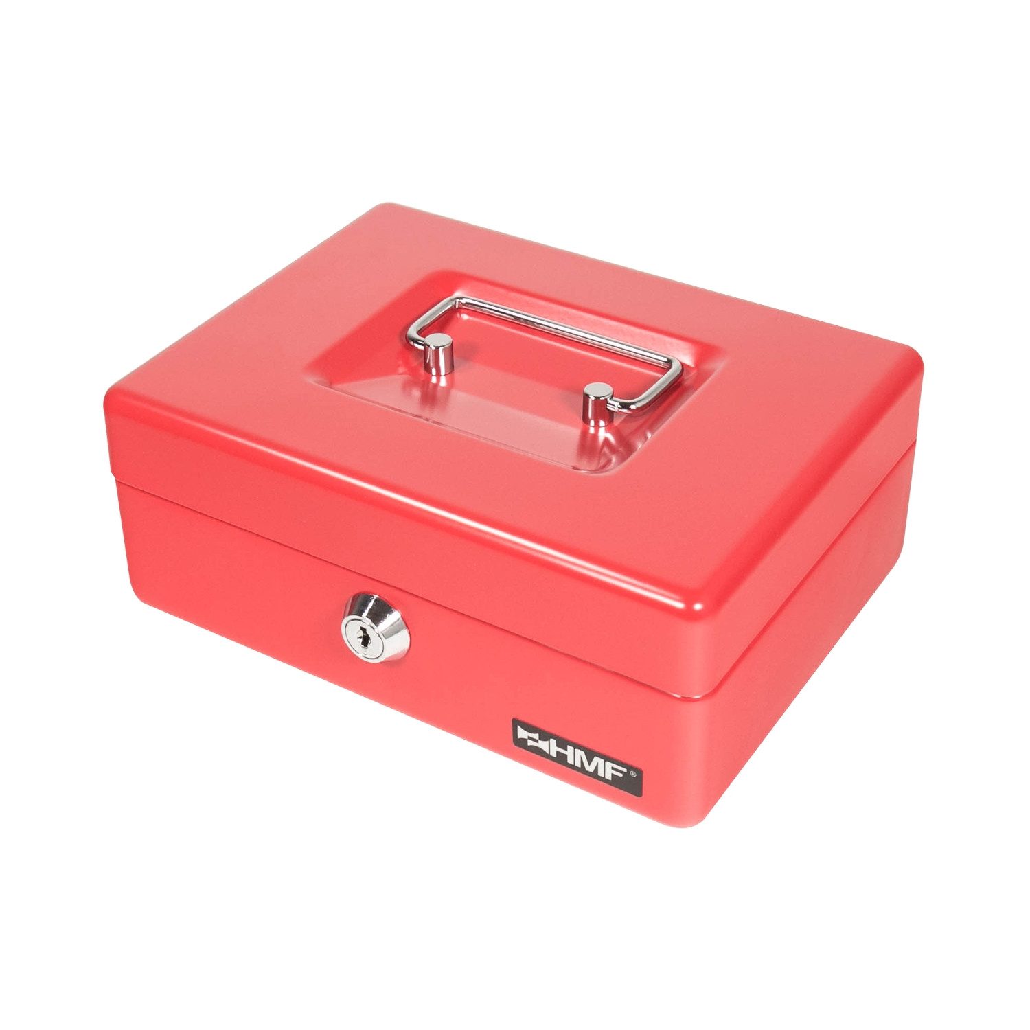 HMF Geldkassette Abschließbare Bargeldkasse mit Euro-Münzbrett, Geldbox mit Schlüssel, 20 x16 x 9 cm, rot – Bild 4 von 5