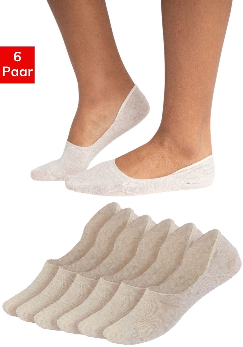 QOLONIA Füßlinge Ballerina Socken unsichtbare Füßlinge Bio-Baumwolle /QSOCKS (Set, 6 Paar) Rutschfest mit Silikon streifen, ideal für Ballerinas