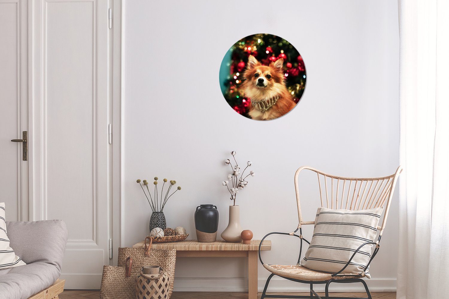 Kreis St), Wanddekoration MuchoWow 30x30 (1 Hund Forex, zu Weihnachten, Rundes Wohnzimmer, cm Wandbild, Gemälde