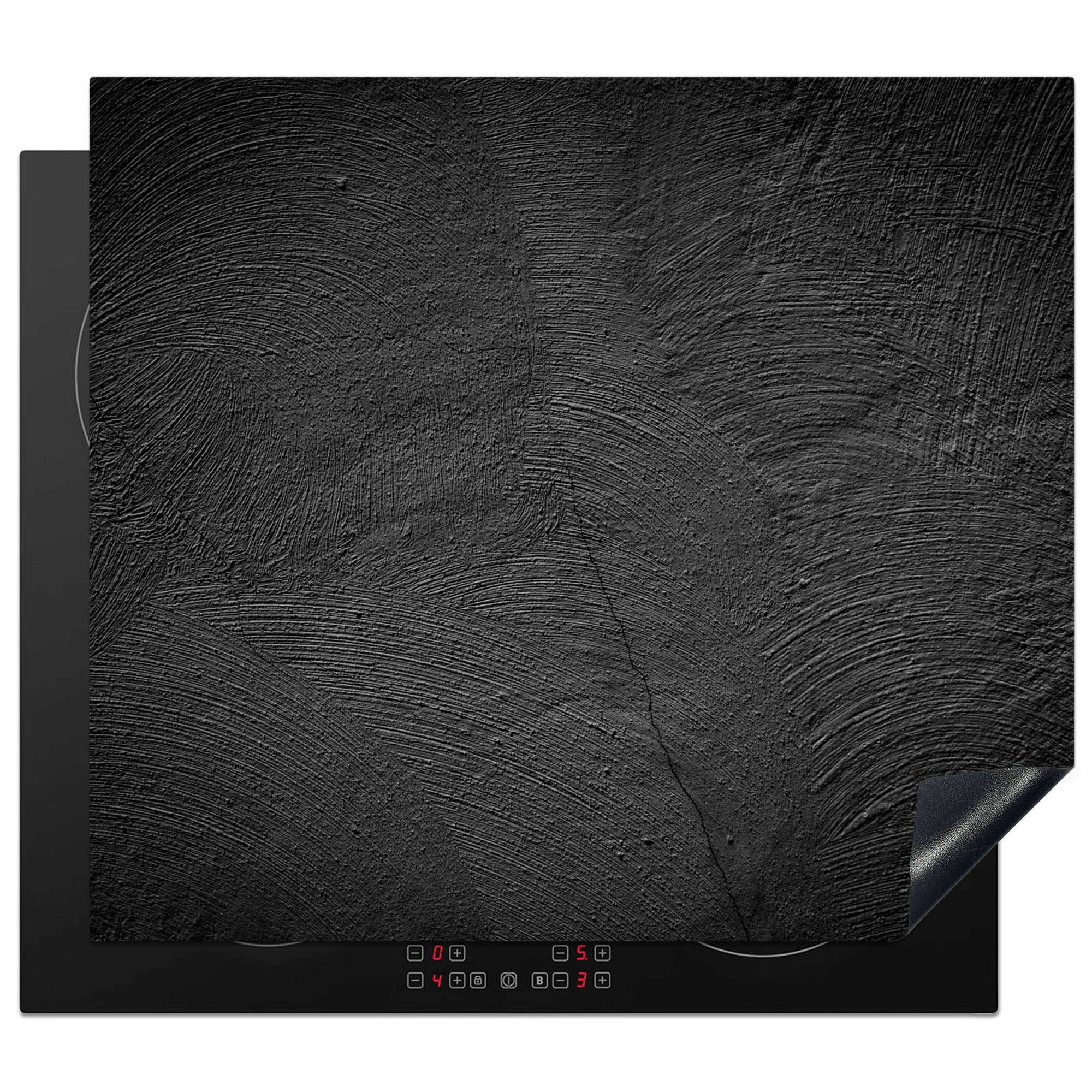 MuchoWow Herd-Abdeckplatte Beton - Schwarz - Industriell, Vinyl, (1 tlg), Ceranfeldabdeckung Küche, Herdabdeckplatte Einteilig, 60x52 cm