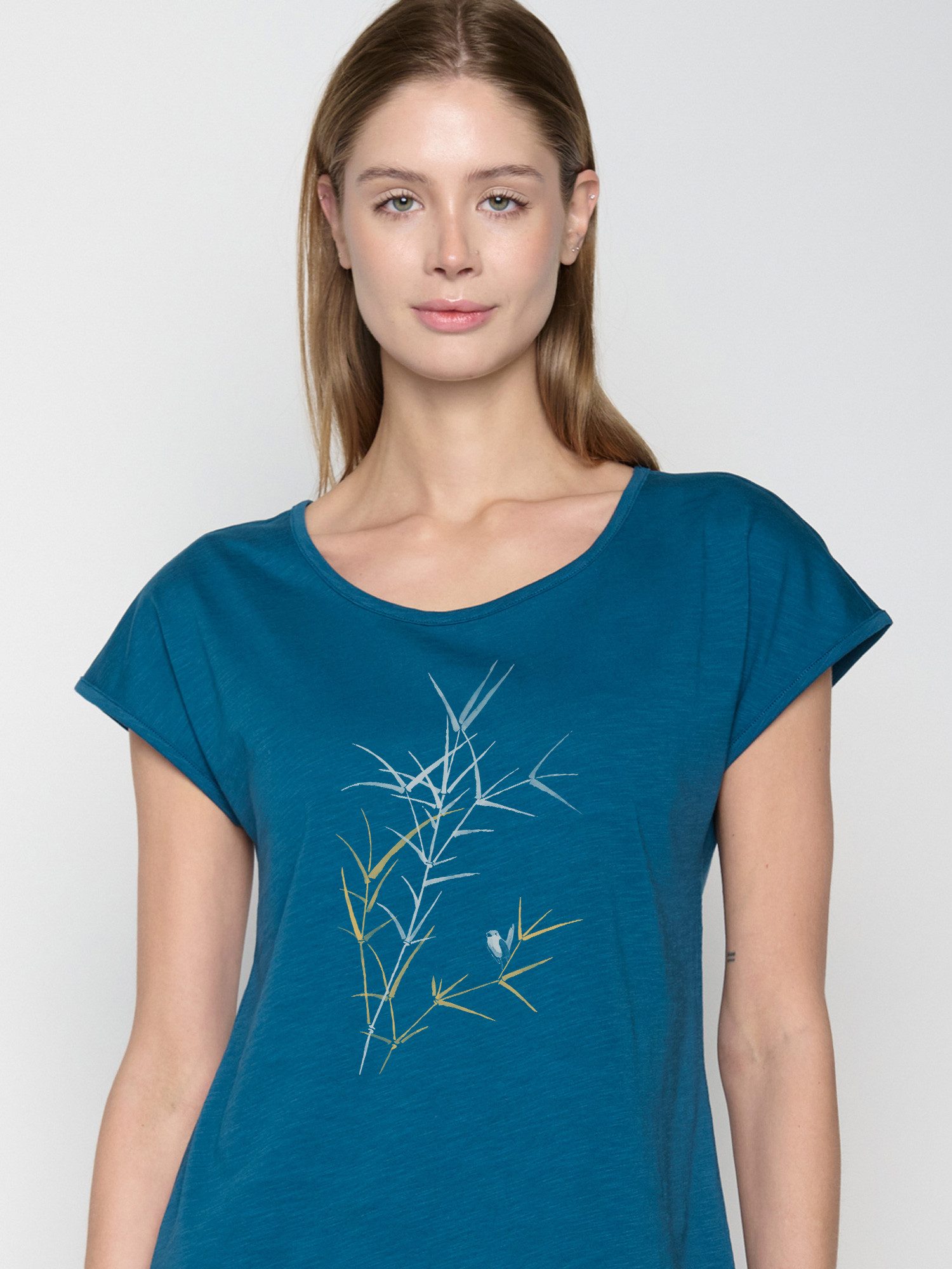 GreenBomb T-Shirt Cool Nature Bird Reed Motiv Natur (1-tlg., 1) Rundhalsausschnitt, Bio-Baumwolle, GOTS Zertifiziert