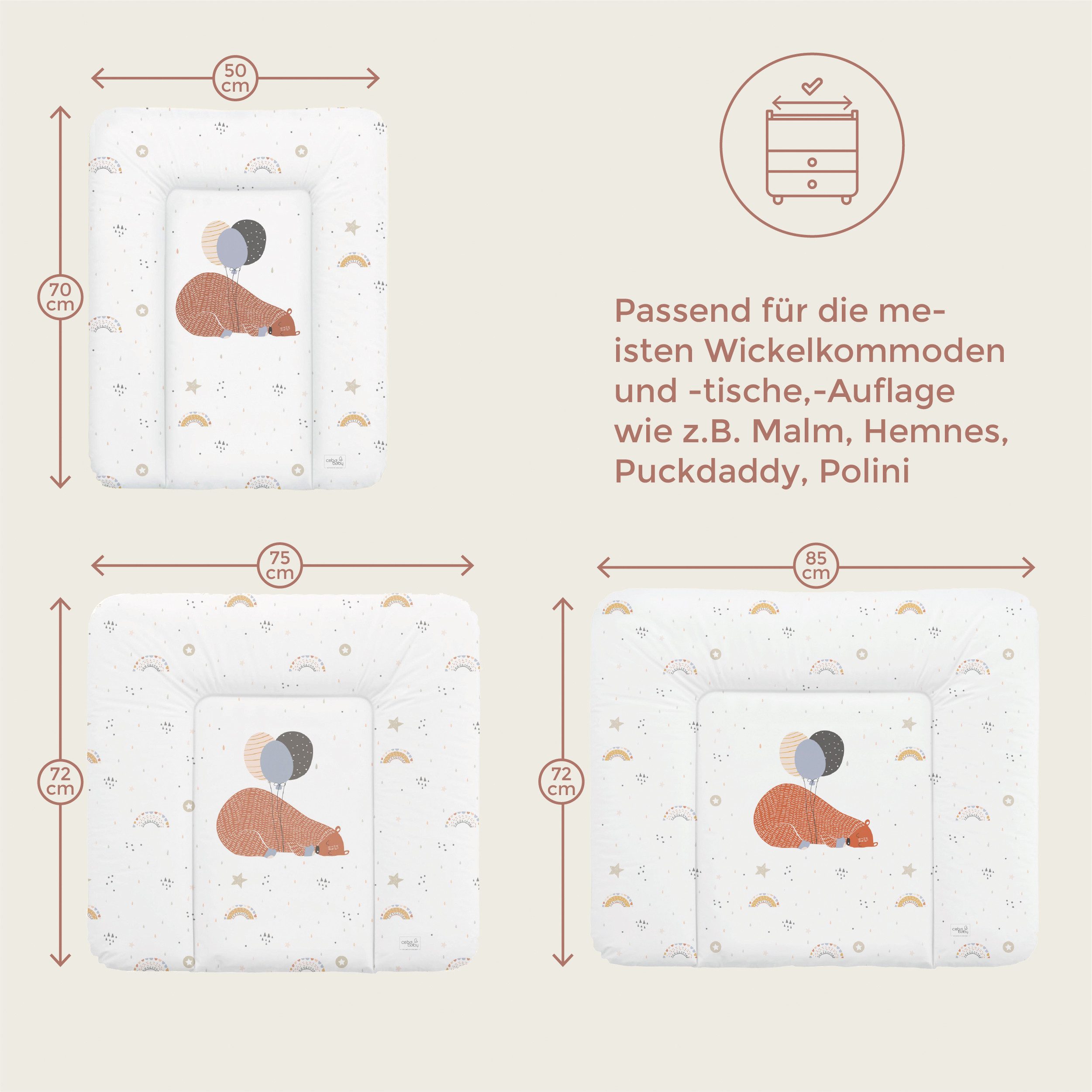 CEBA BABY Wickelauflage Baby Wickelunterlage 75x72 cm / 50x70 cm, Wickeltis günstig online kaufen