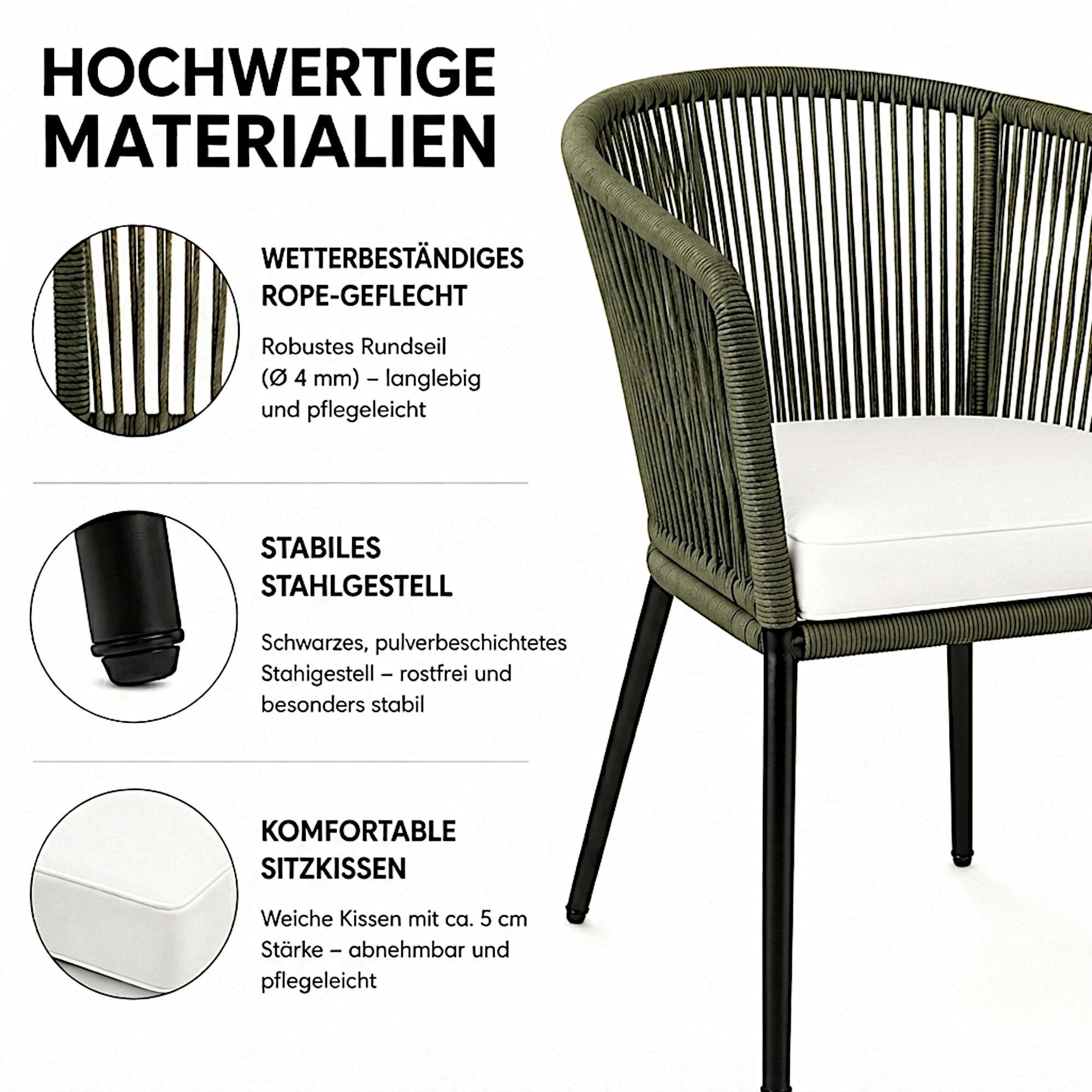 ESTEXO Gartenstuhl Lounge Stuhl 2er Set Gartensessel Rope Loungesessel Outdoor Oliv – Bild 3 von 5