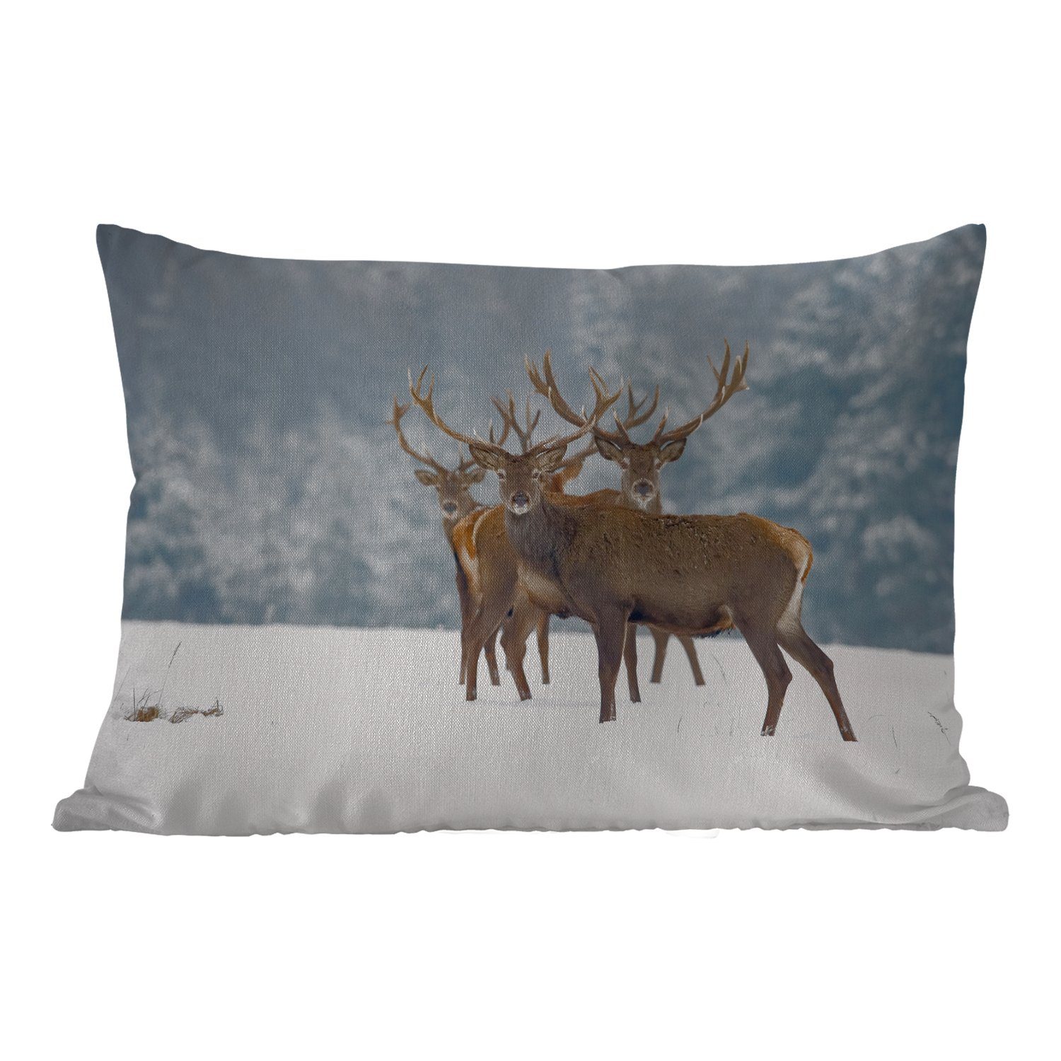 MuchoWow Dekokissen Hirsche - Tiere - Schnee - Winter - Landschaft - Natur, Outdoor-Dekorationskissen, Polyester, Dekokissenbezug, Kissenhülle