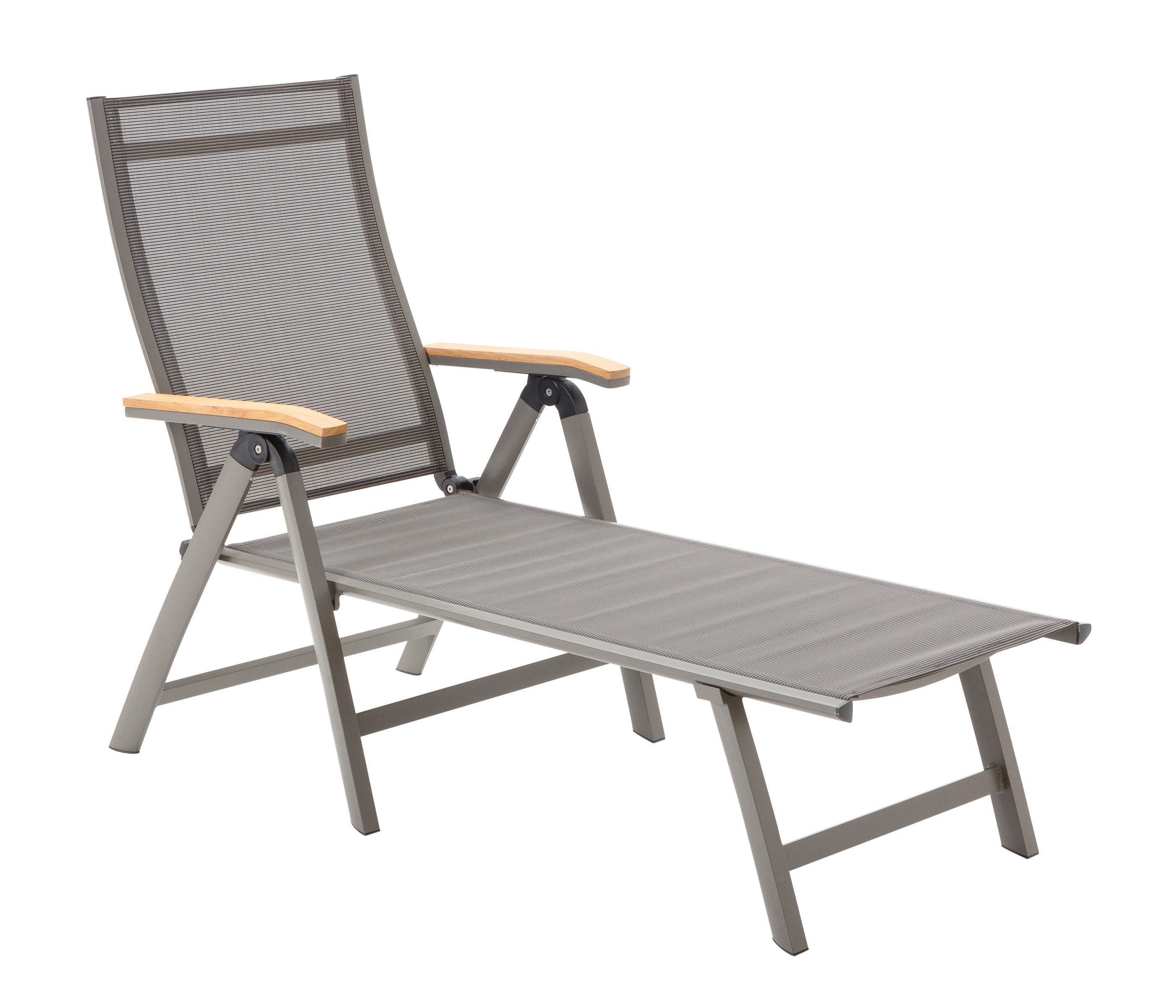 Dehner Gartenliege Colmar, 66 x 105 x 180 cm (B/H/T), Sitzhöhe 35.5 cm, grau / hellbraun, klappbare Sonnenliege mit verstellbarer Rückenlehne, modernes Design