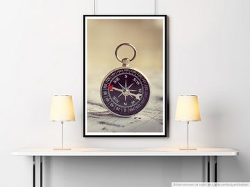 Sinus Art Poster Künstlerische Fotografie  Kompass mit Reisekarte 60x90cm Poster