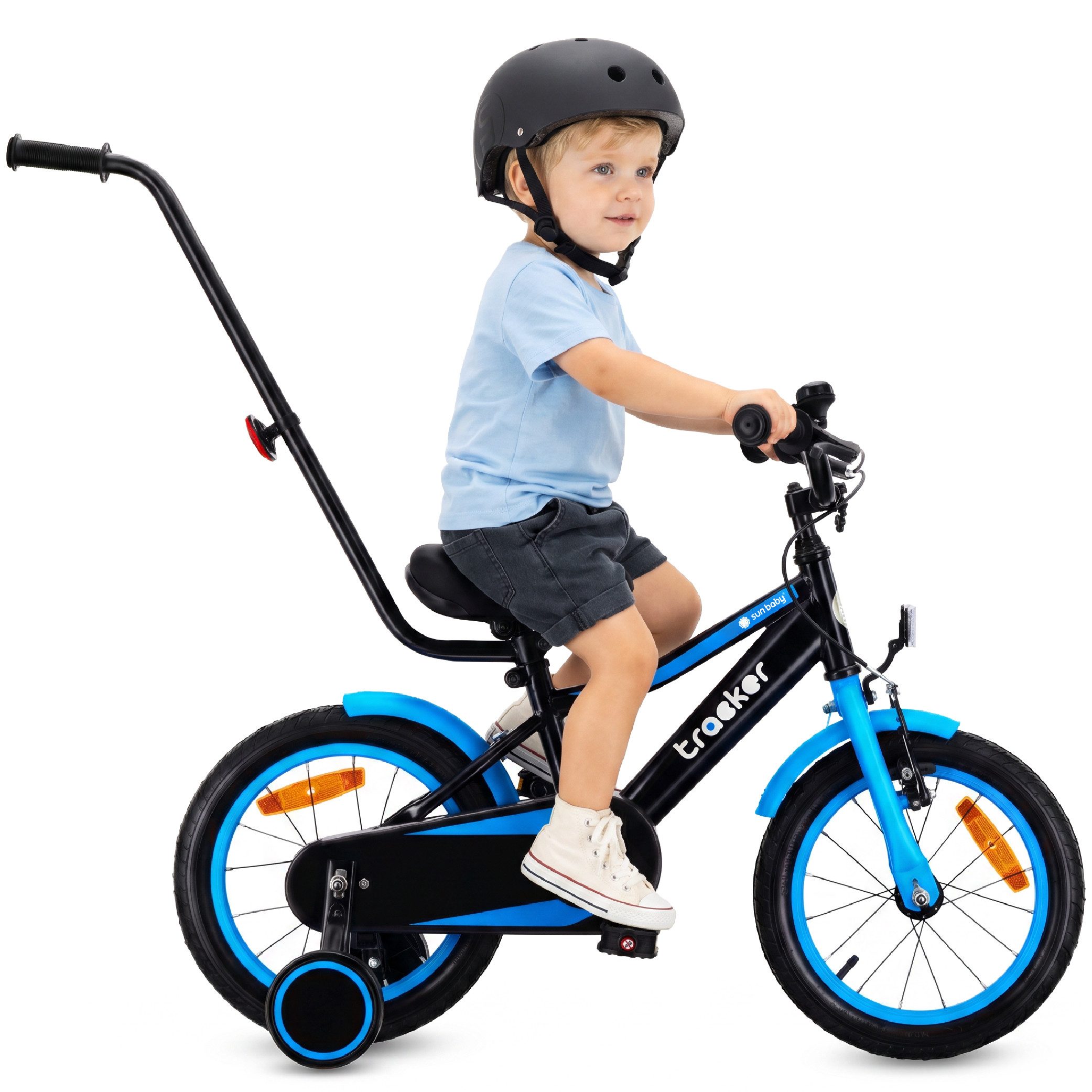 Sun Baby Kinderfahrrad SUN BABY Tracker Bike 14 Zoll Jungenfahrrad mit Schubstange - Blau