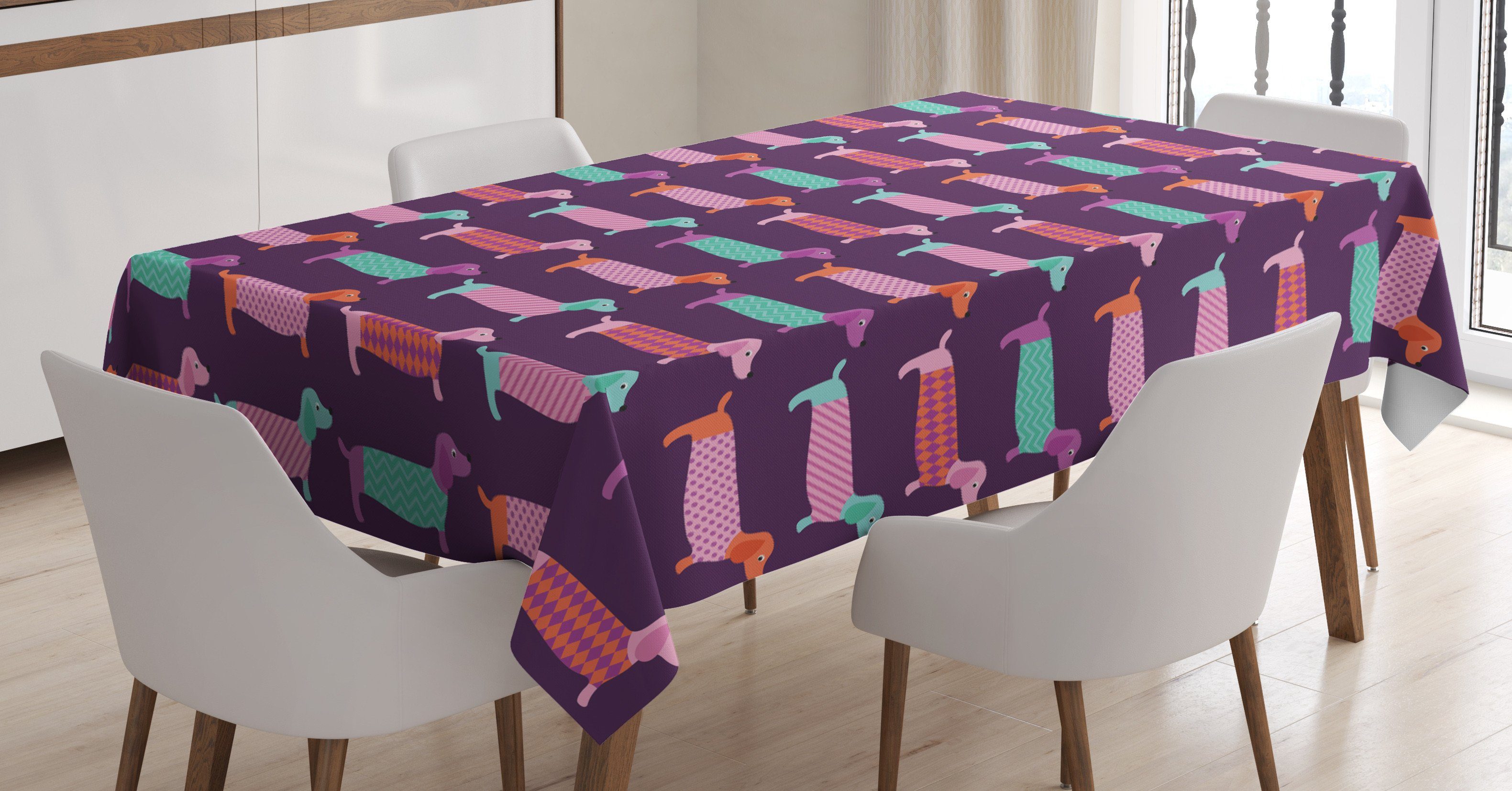 Sechziger-Art-Welpe Außen Farben, Waschbar Farbfest den Tischdecke Dackel Für Abakuhaus Bereich Klare geeignet