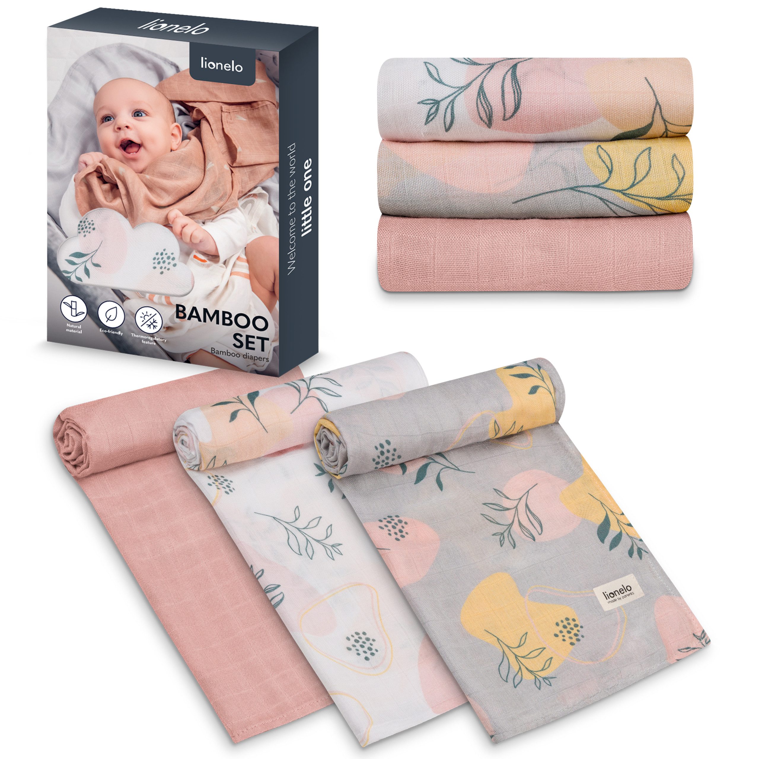Krabbeldecke BAMBOO SET, lionelo, Set 3 Stück - 100% Bambusbaumwolle