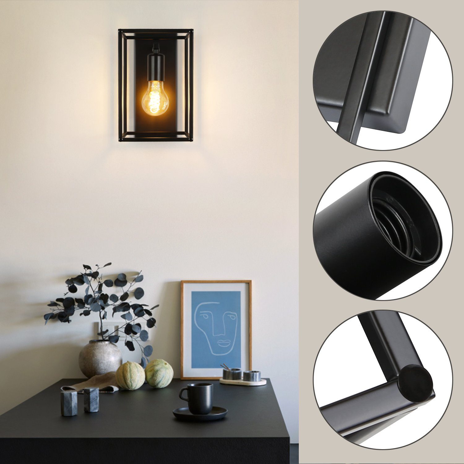 ZMH Wandleuchte Retro Wandlampe Schwarz - günstig online kaufen