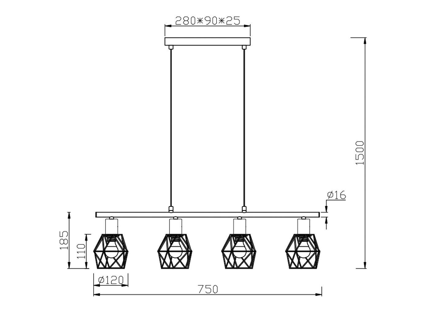 mehrflammig matt Gitter 75cm für Industrie-Design mit Leuchtmittel, Pendelleuchte, ohne Esstisch Schwarz Schwarz meineWunschleuchte