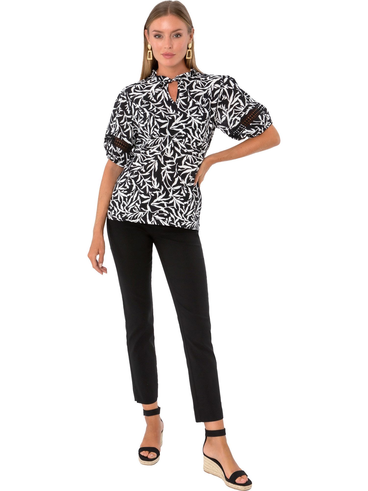 Estefania for woman Kurzarmshirt 194-1347, mit Hohlsaumstickerei am Arm