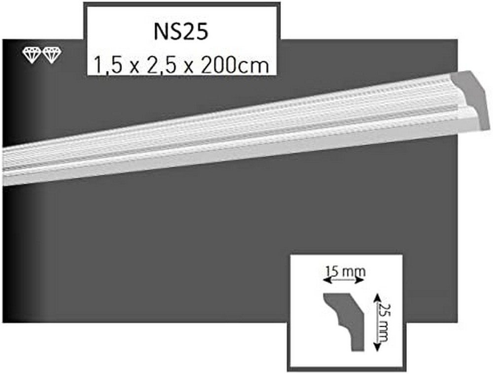 MDEKOR Deckenleiste Styropor-Leisten XPS Stuckleisten Abschlussleiste Weiss Deckenleisten, 100 Meter / 50 Leisten, 50-St.