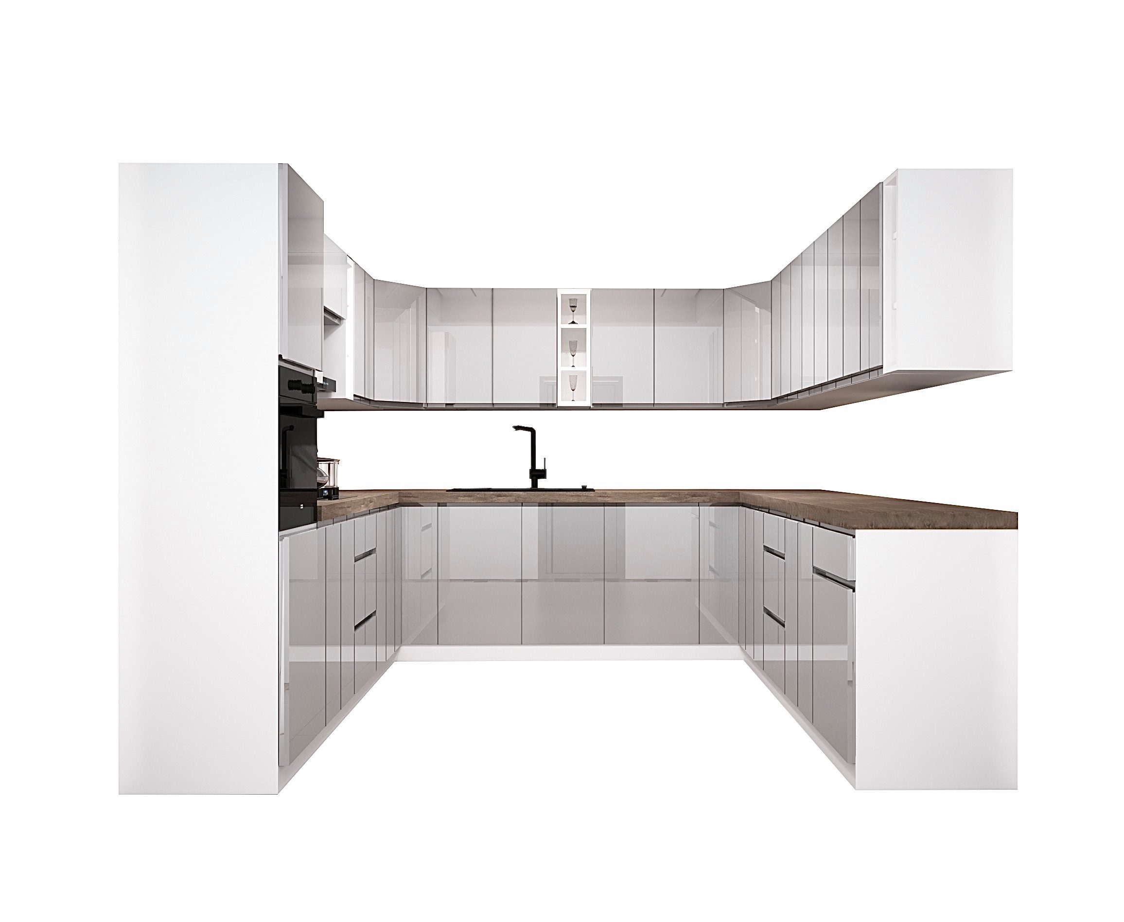 ROYAL24_MARKT Winkelküche - KA19-M320 - Aspen Grau / Weiß Hochglanz, (Komplett Set), Feinste Qualität - Modern - Zeitlos