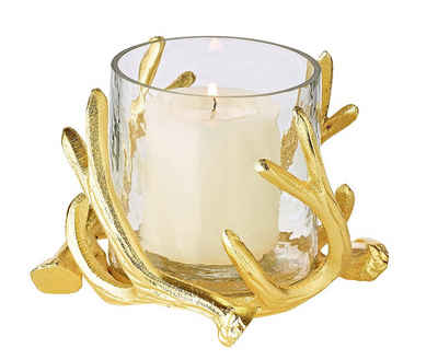 EDZARD Windlicht Kingston, Kerzenhalter im Geweih-Design für Stumpenkerzen, Kerzenleuchter mit Gold-Optik, Höhe 10 cm, Ø 11