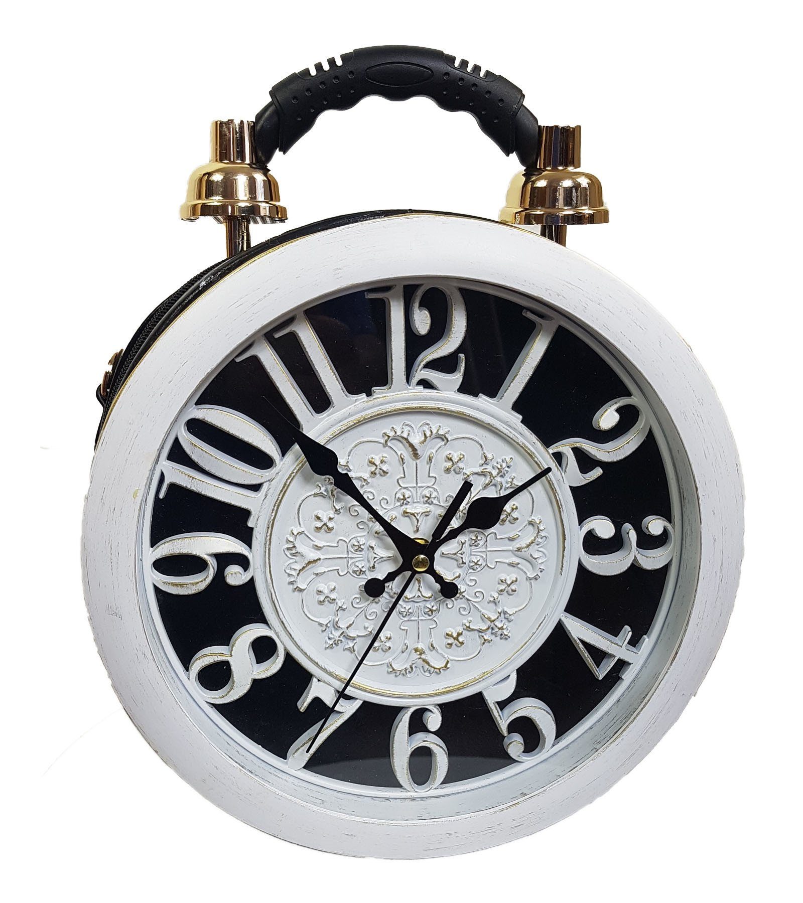 Einkaufszauber Handtasche Designer Handtasche mit echter Uhr Schwarz-Weiß, Echte Uhr auf der Vorderseite